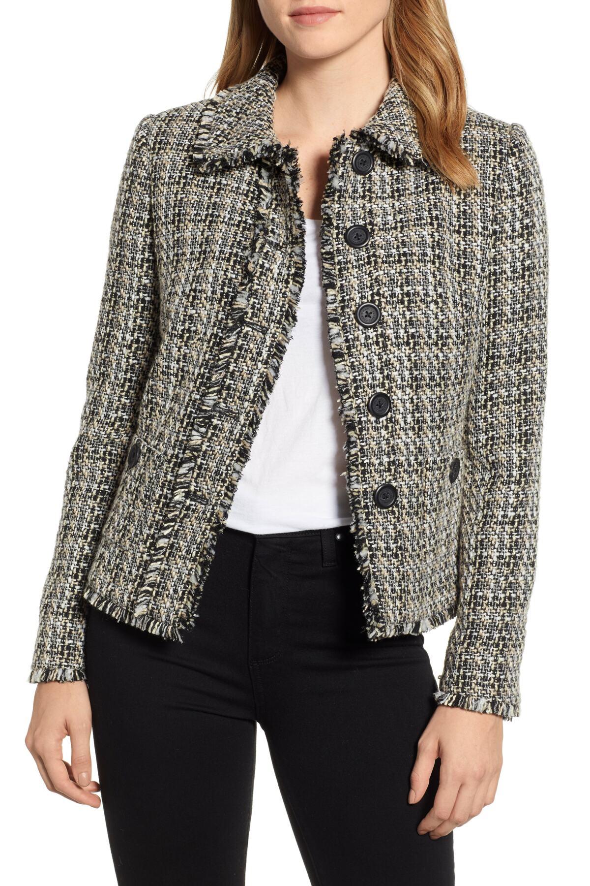 Karl Lagerfeld Karl Lagerfeld Tweed Peter Pan Collar Jacket Lyst
