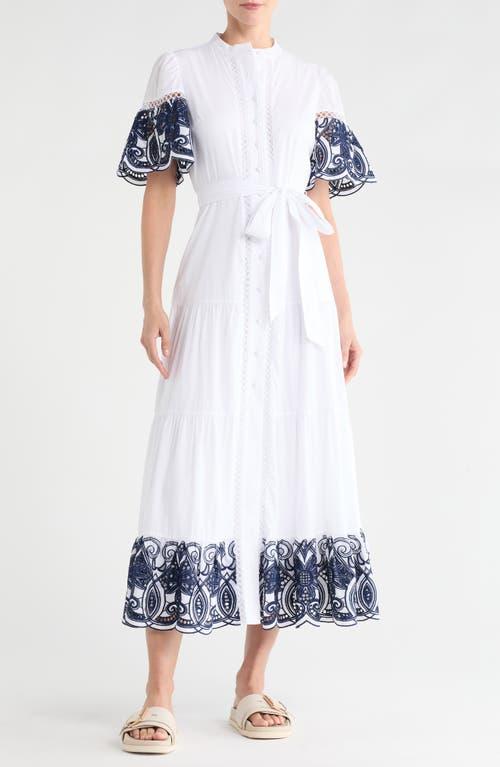 sachin and babi light blue dress Love By Design Southampton Embroidered Maxi Shirtdress in White