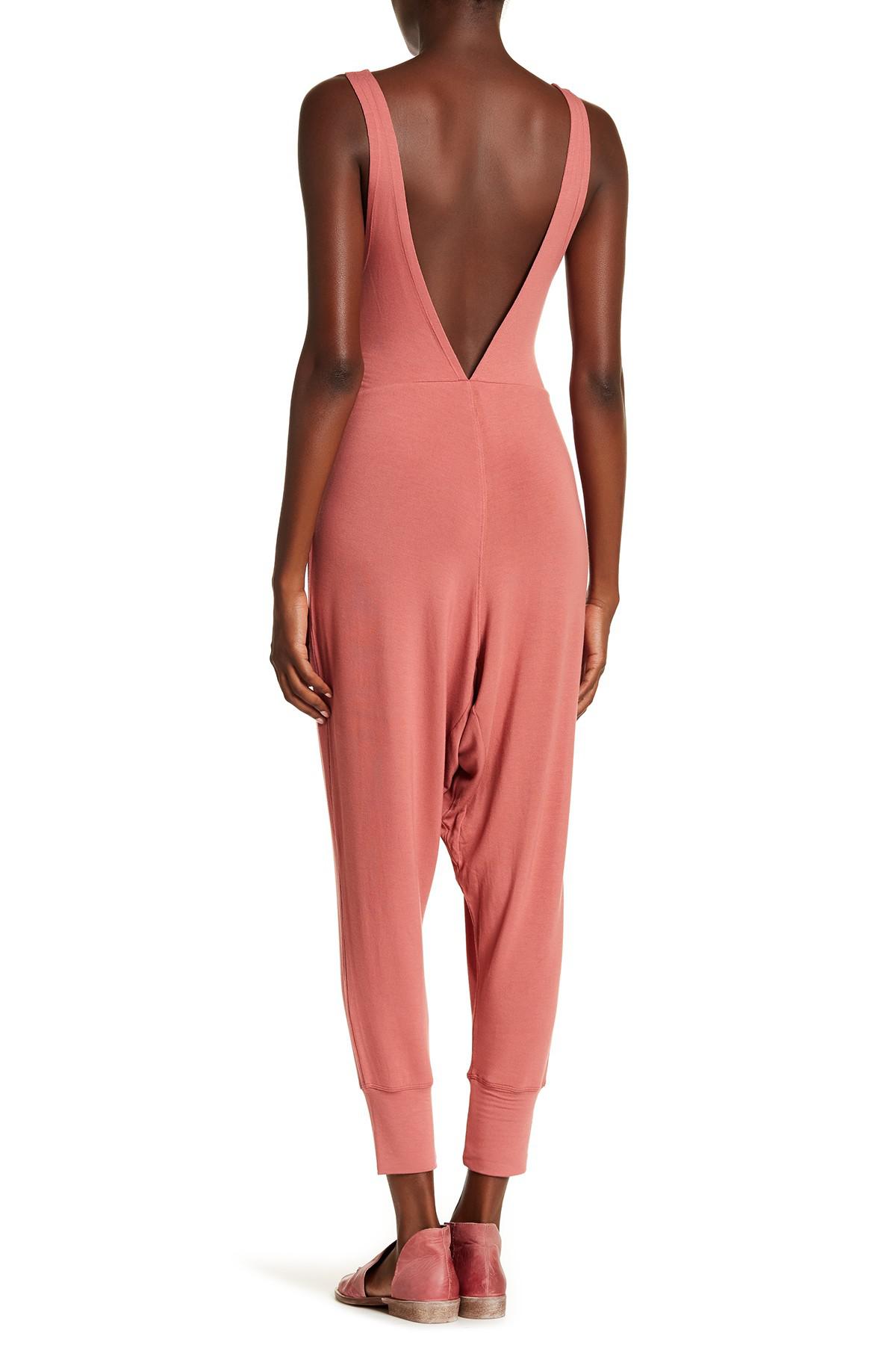 Lyst Free People Open Back Knit Waist Tie Slouch Fit Jumpsuit in Pink