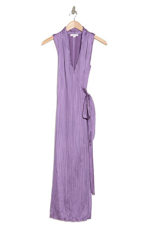 Vince Sleeveless Pleated Satin Wrap Dress in Purple | Lyst