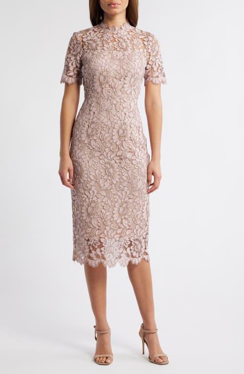 Eliza J Illusion Lace Midi Sheath Dress in Pink | Lyst