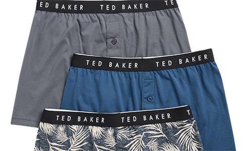 Ted Baker 3-Pack Cotton Boxer Brief Corti, Navy Bayou/Navy Bachelors Blu/Navy Mazarnie Blue, L Uomo