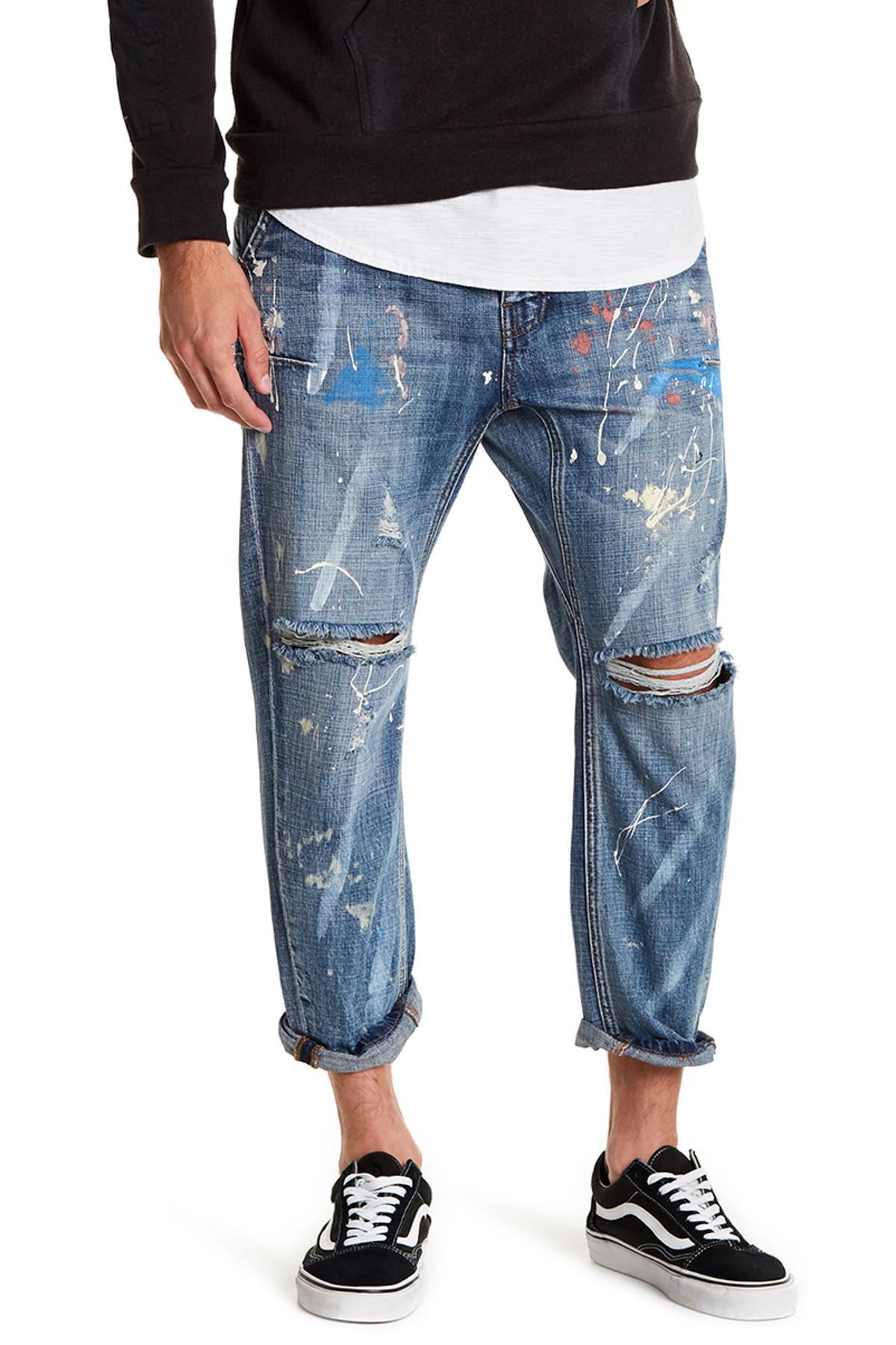 Lyst One teaspoon Distressed Splatter Print Straight Tapered Leg