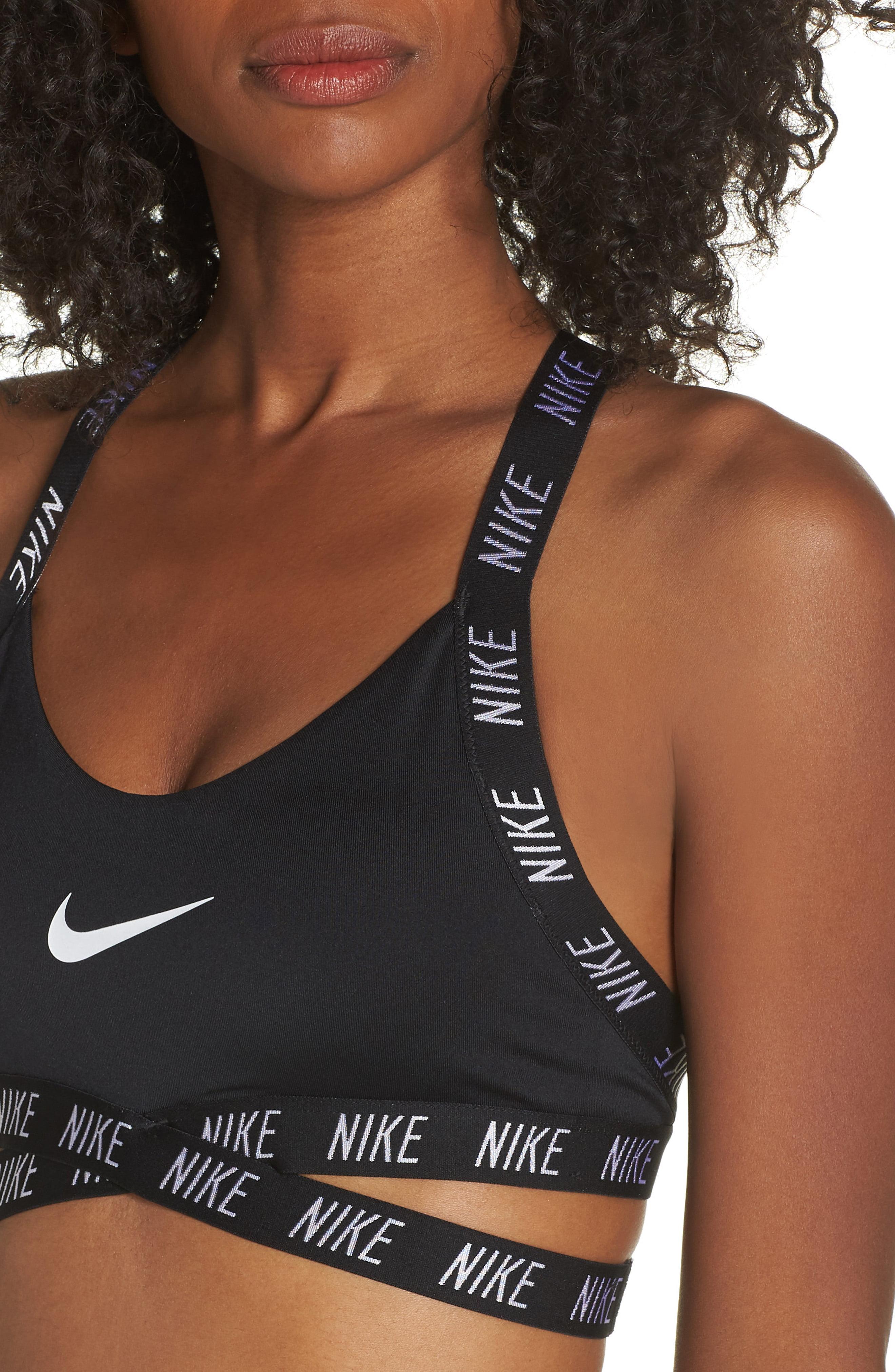 Nike Synthetic Dri-fit Indy Logo Sports Bra in Black/Black/White/White  (Black) | Lyst