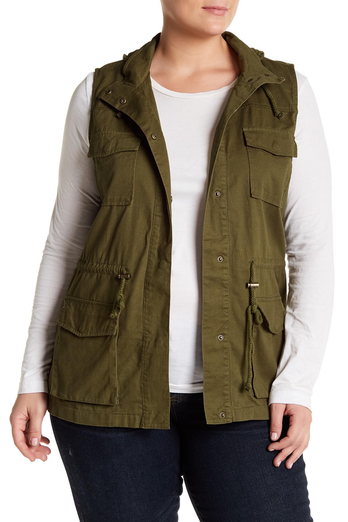 Lyst Blu Pepper Hooded Utility Vest Plus Size In Green Gallery