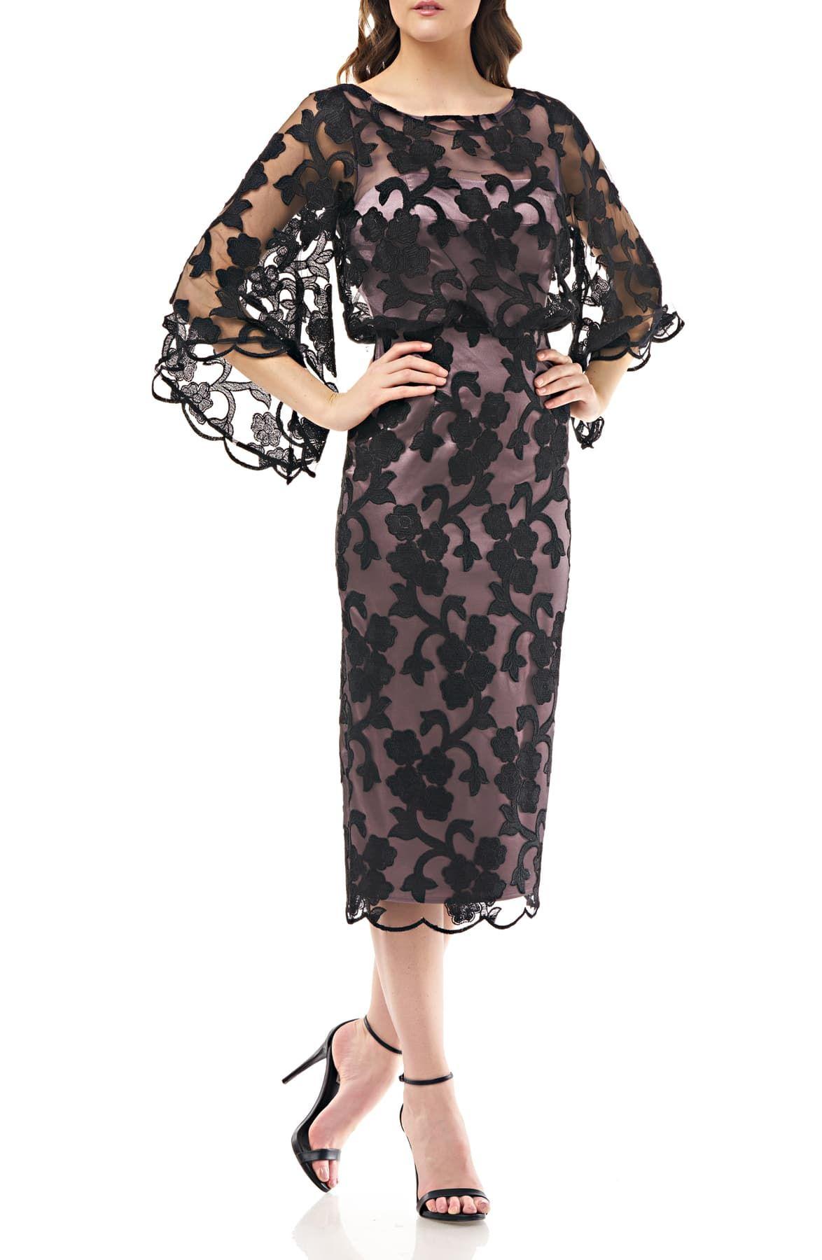 black cocktail dress with bell sleeves