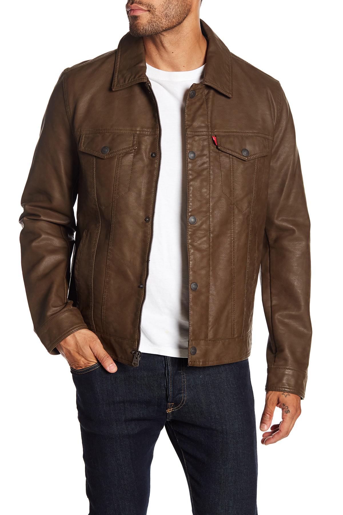 Brown Leather Trucker Jacket on Sale, SAVE 34% 