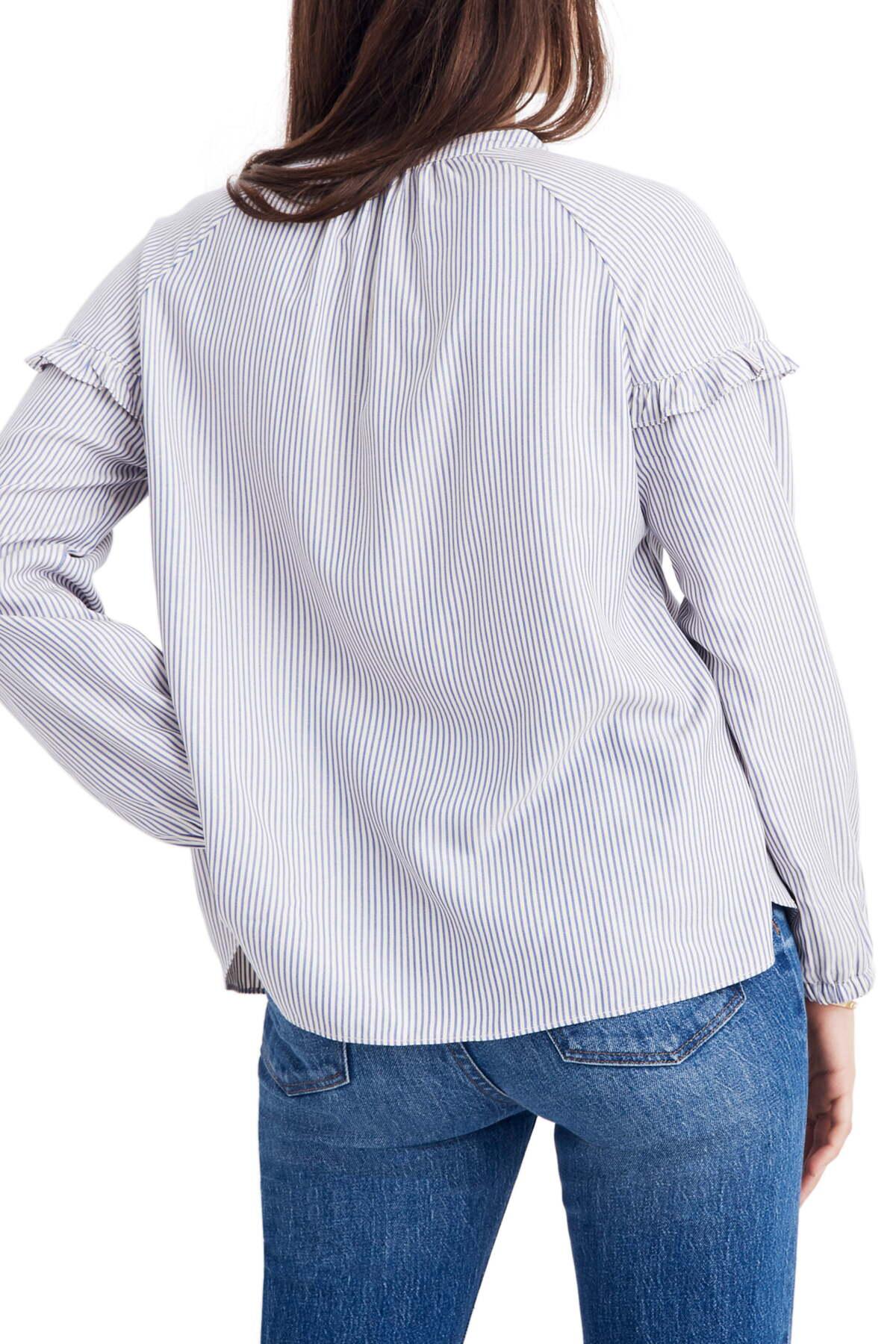 Madewell Stripe Collarless Ruffle Sleeve Shirt (regular & Plus Size) in ...