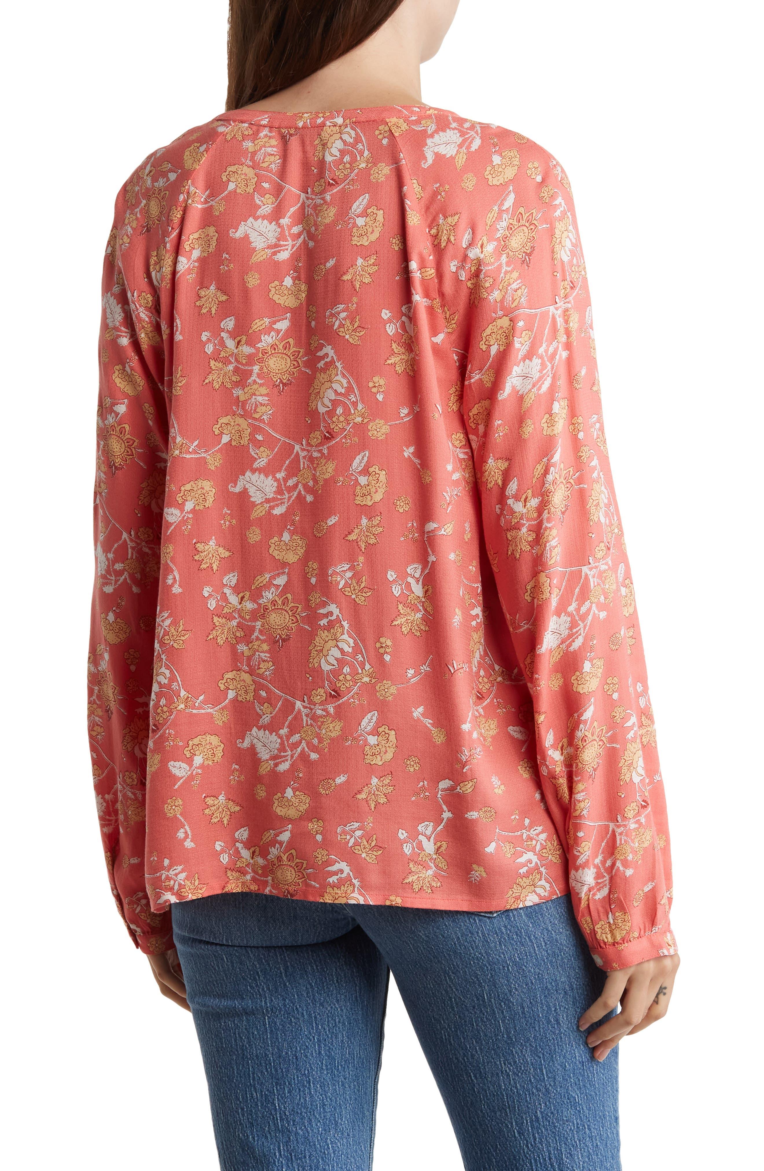 Lucky Brand Red Printed Floral 3/4 Sleeve Top Medium