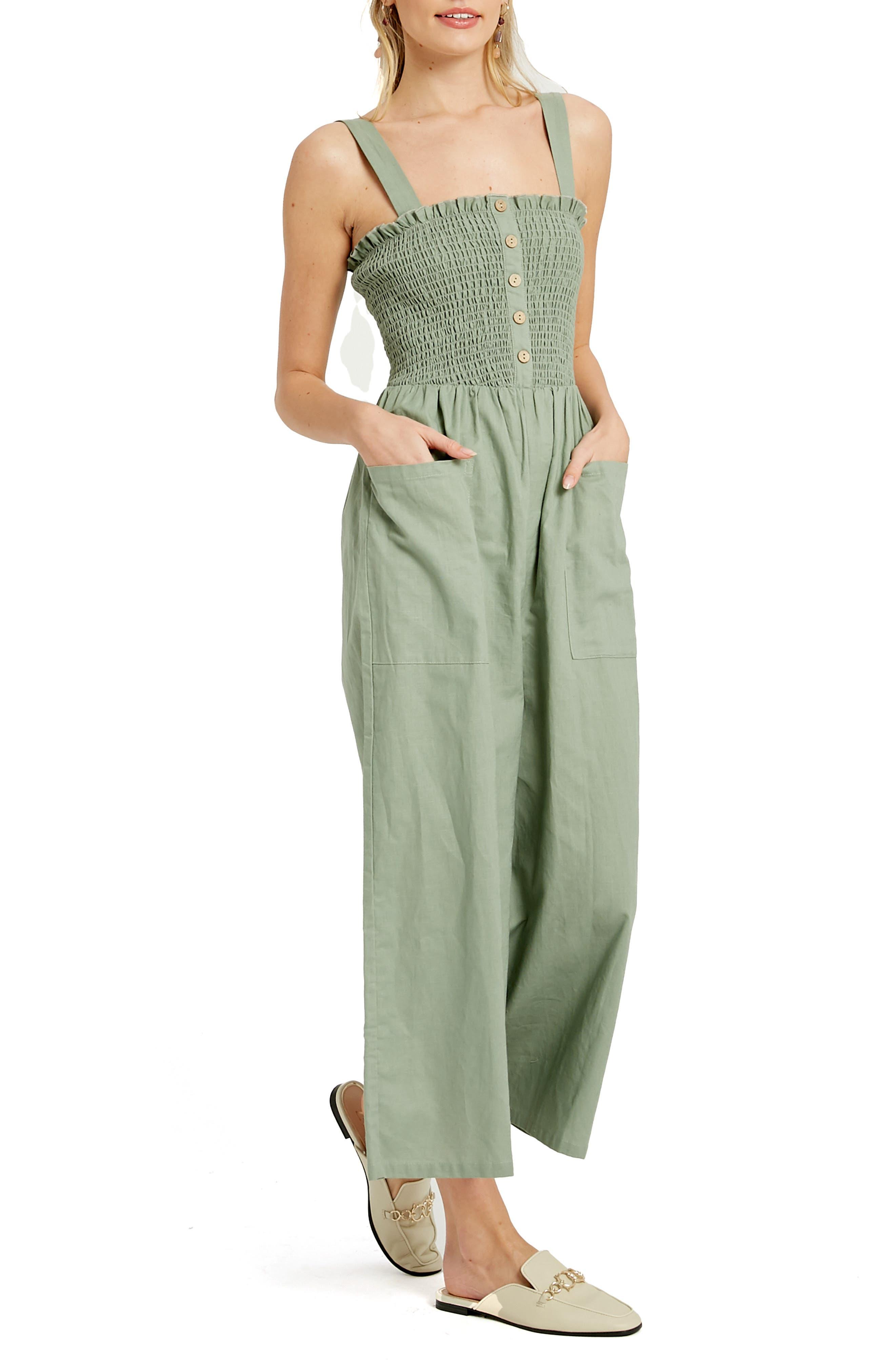 Wishlist Square Neck Smocked Jumper in Green Lyst