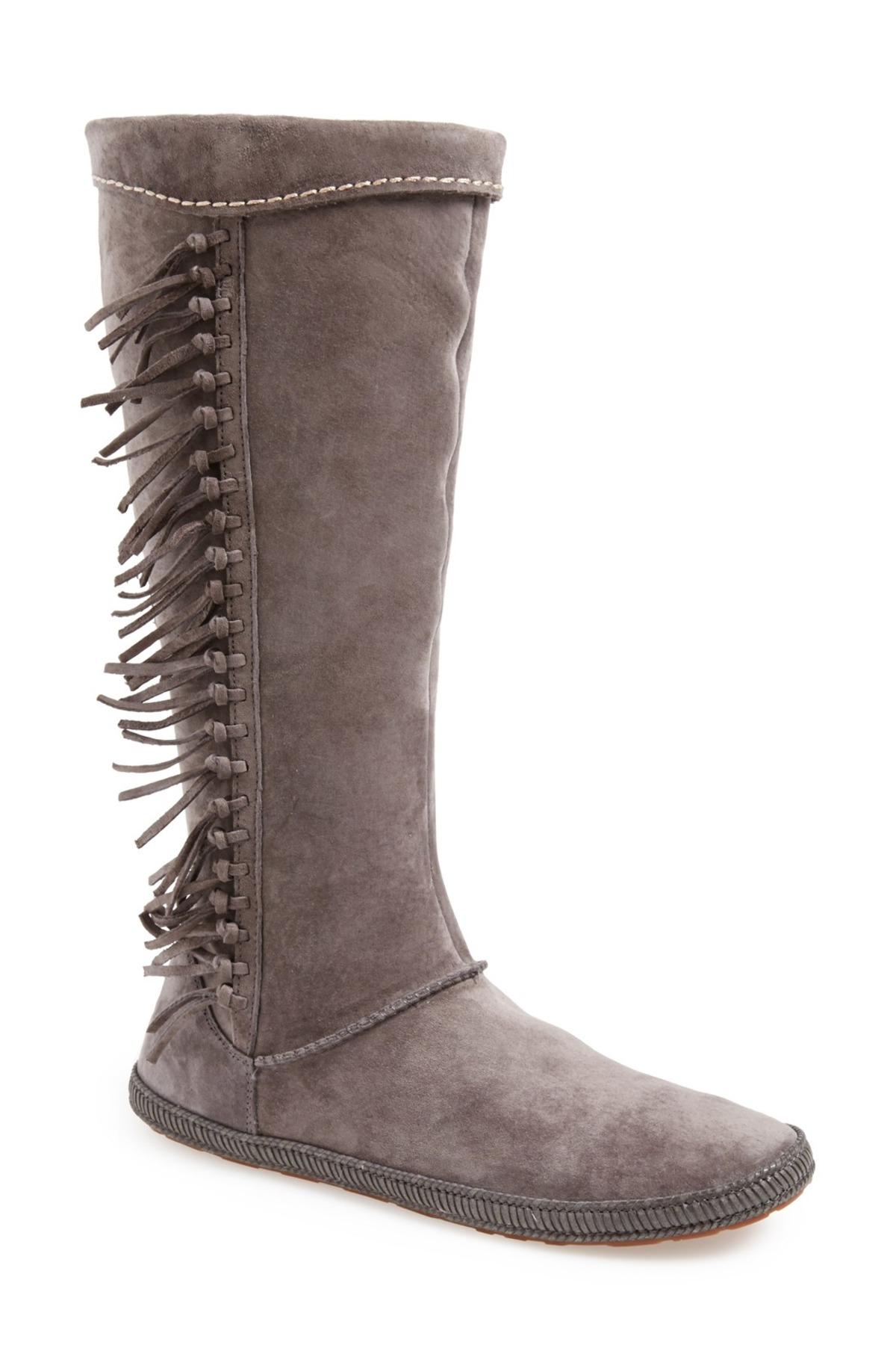 UGG Mammoth Water Resistant Knee High Fringe Genuine Shearling Boot in Gray  | Lyst