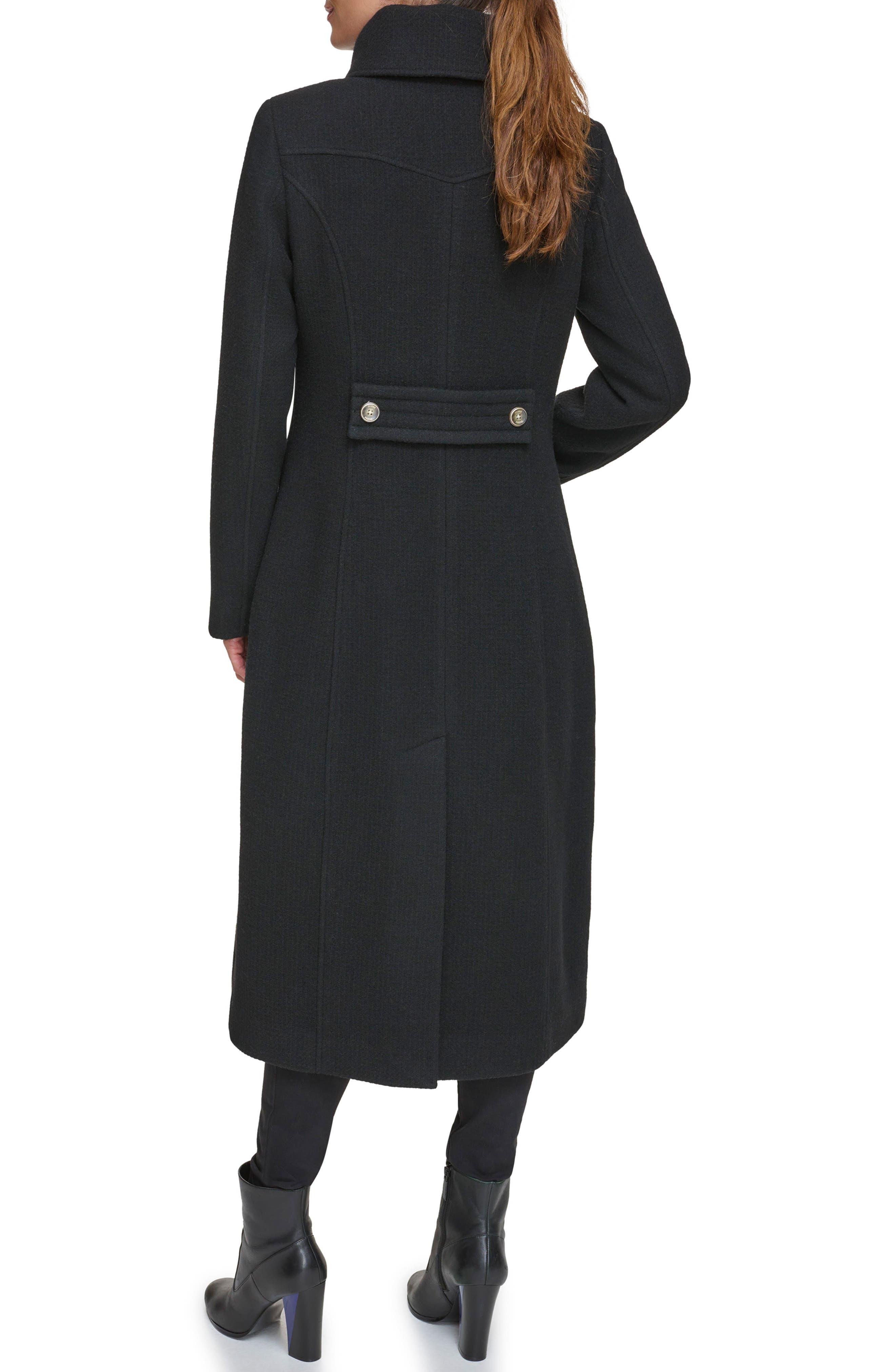 Guess Stand Collar Double Breasted Wool Blend Coat in Black Lyst