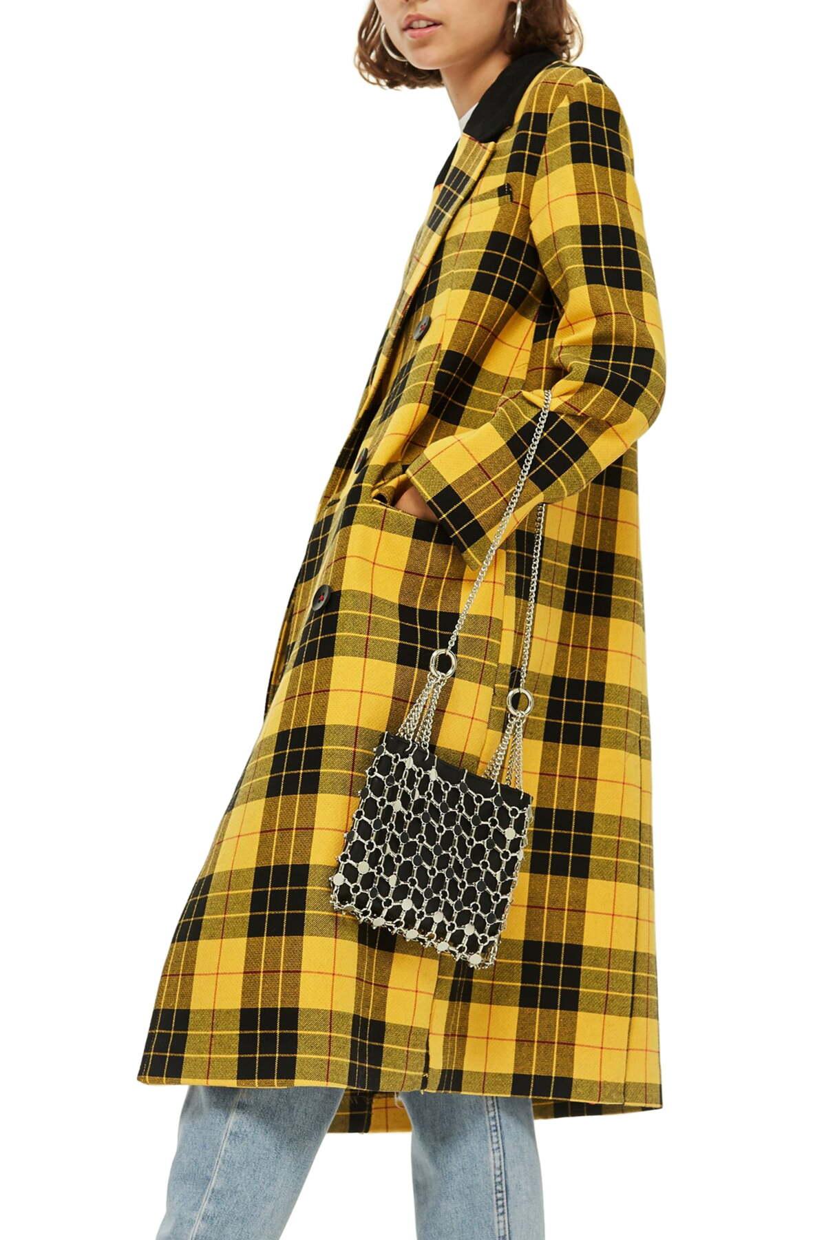 TOPSHOP Ella Tartan Jacket in Yellow | Lyst