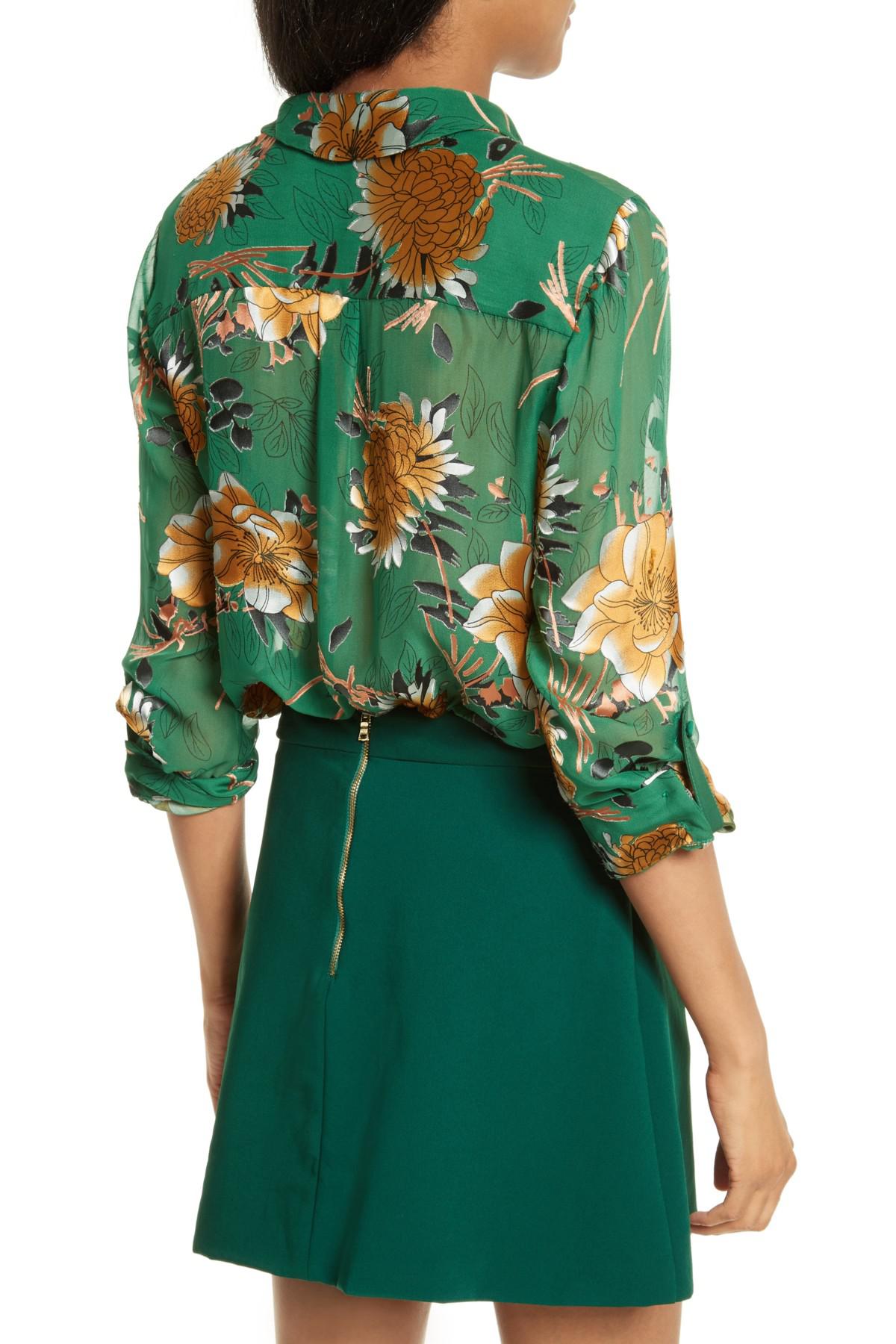 Alice + Olivia Eloise Roll Sleeve Floral Blouse in Green - Lyst