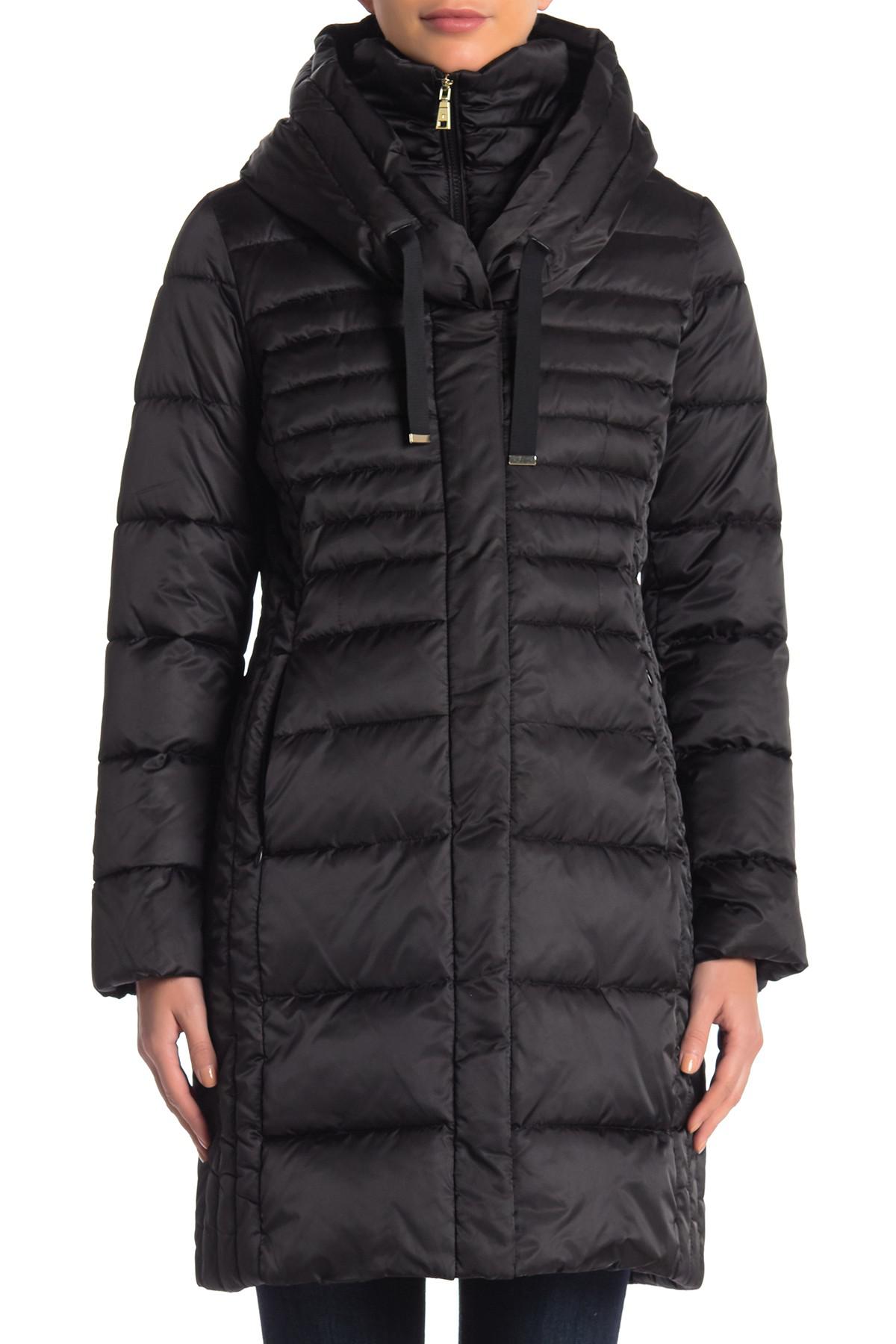 Tahari Synthetic Mia Fitted Puffer Coat in Black - Lyst