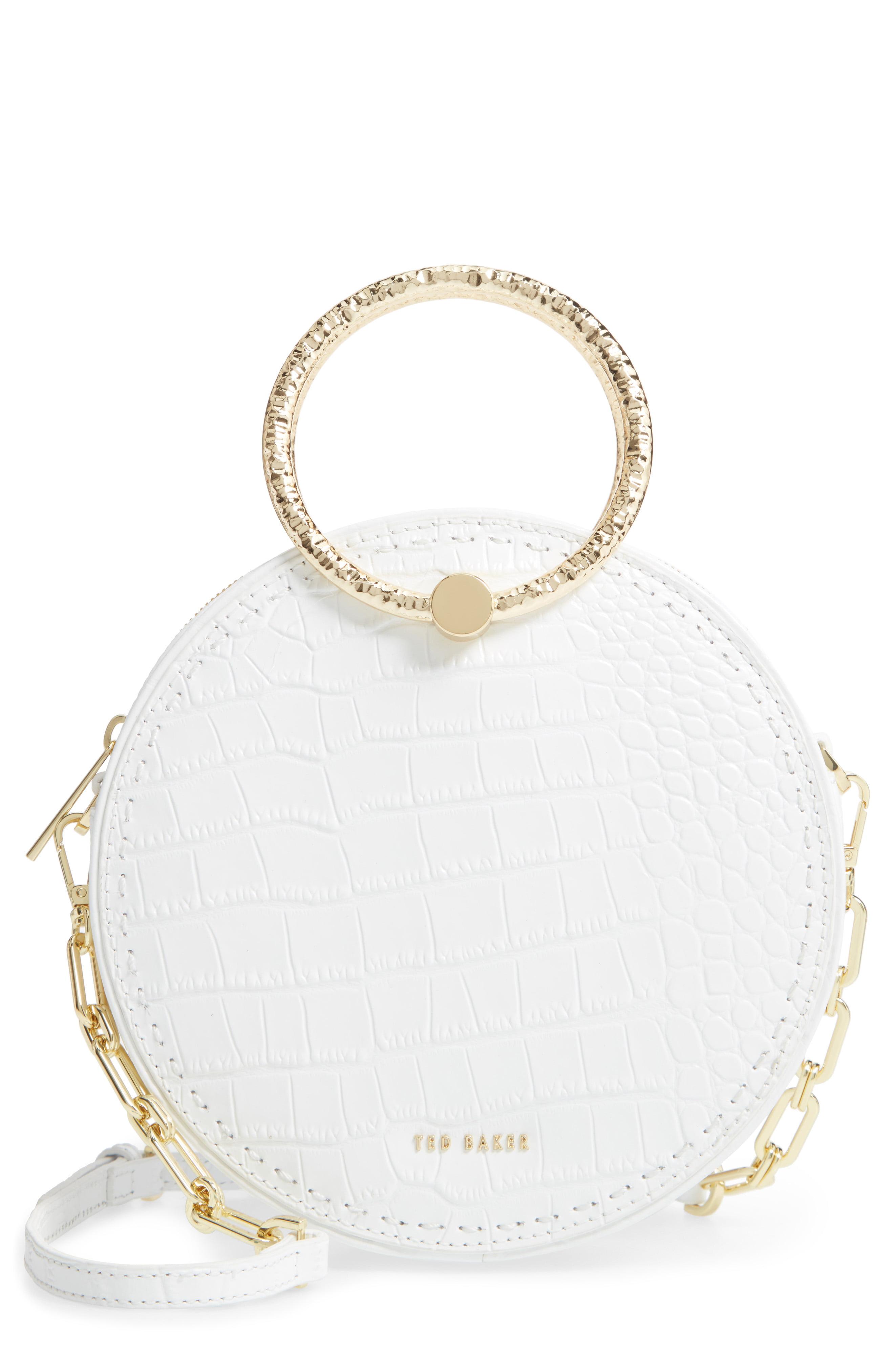 Ted Baker Millah Croc Embossed Round Leather Crossbody Bag in White