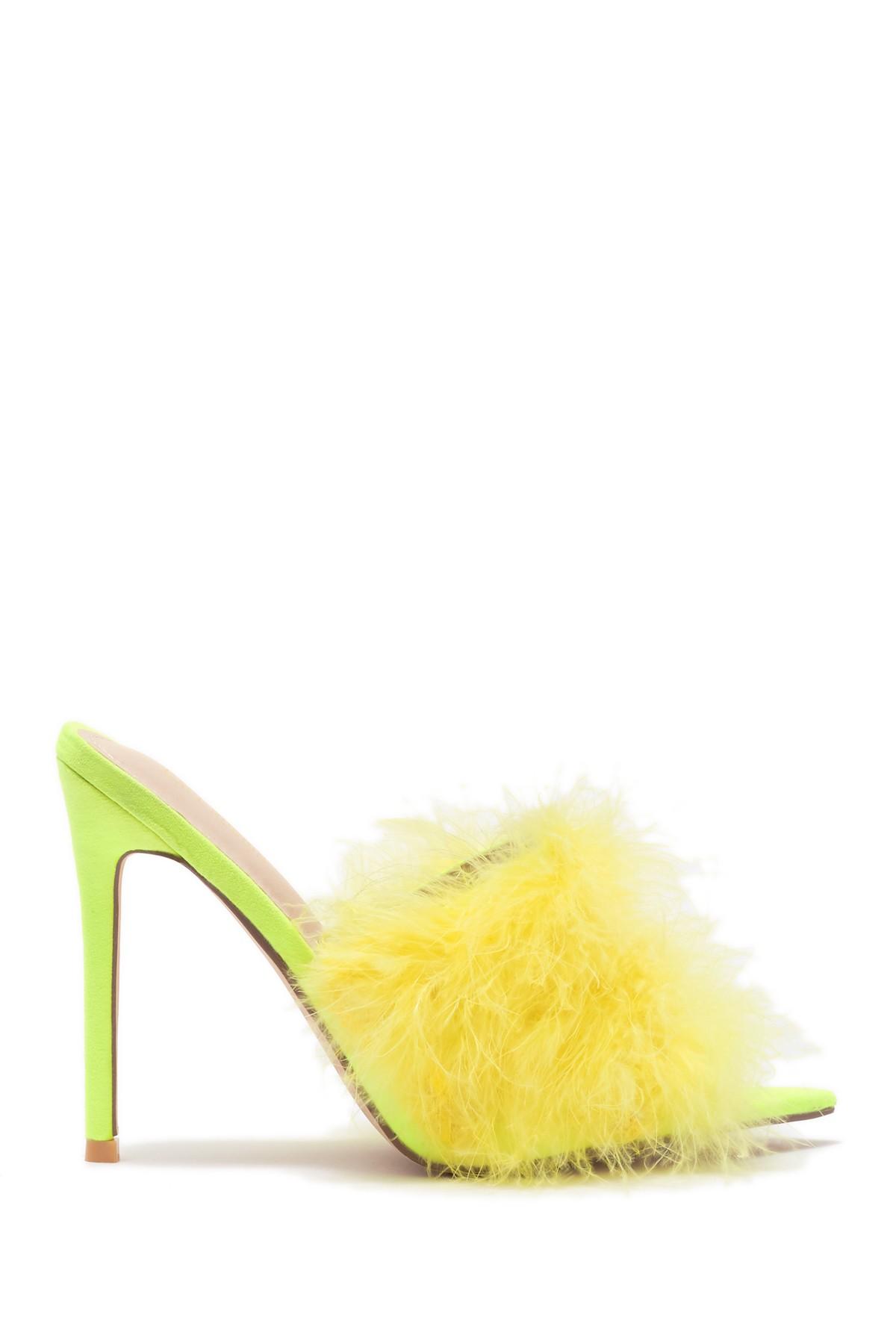 yellow feather heels