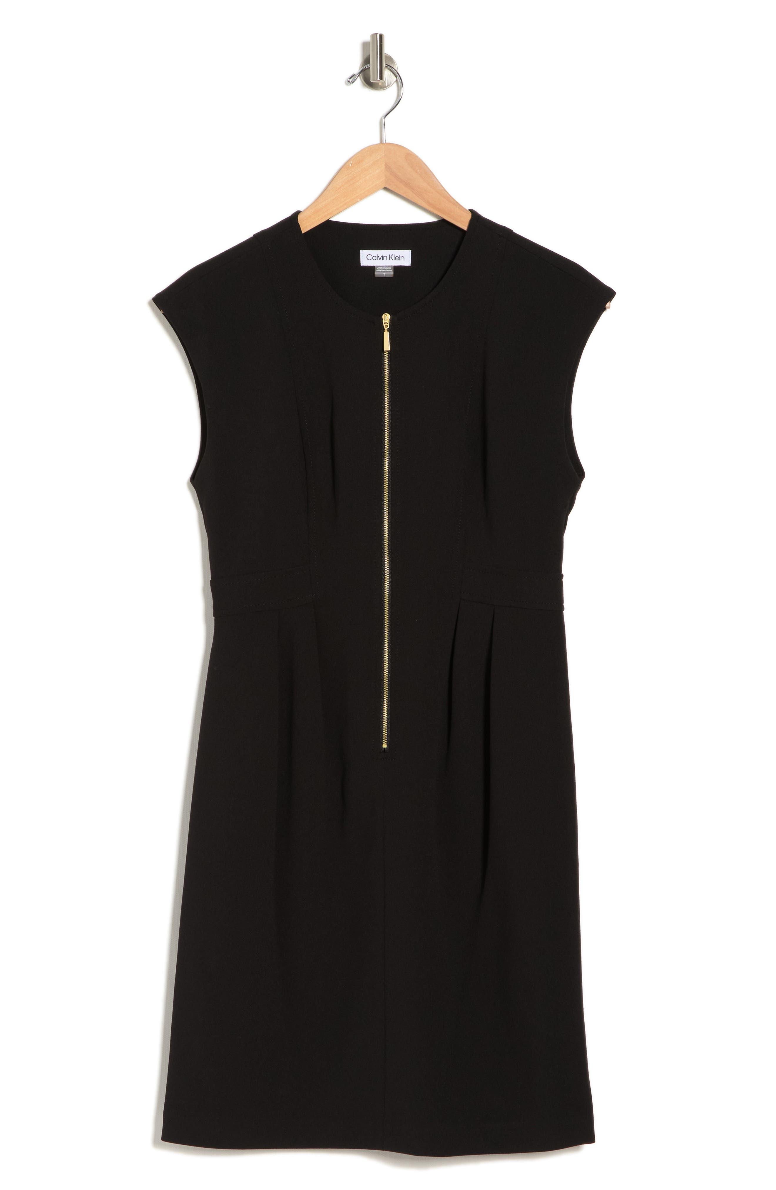 Calvin Klein Cap Sleeve Zip Front Sheath Dress In Black At Nordstrom Rack |  Lyst