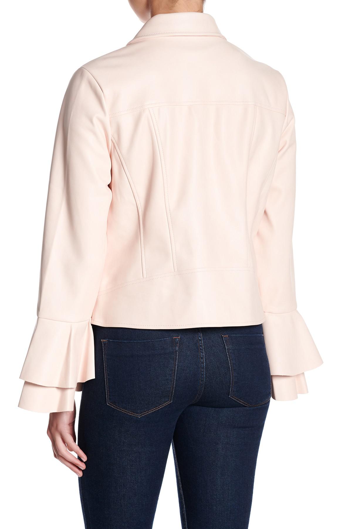 Coffee Layered Bell Sleeve Faux Leather Moto Jacket Lyst Gallery