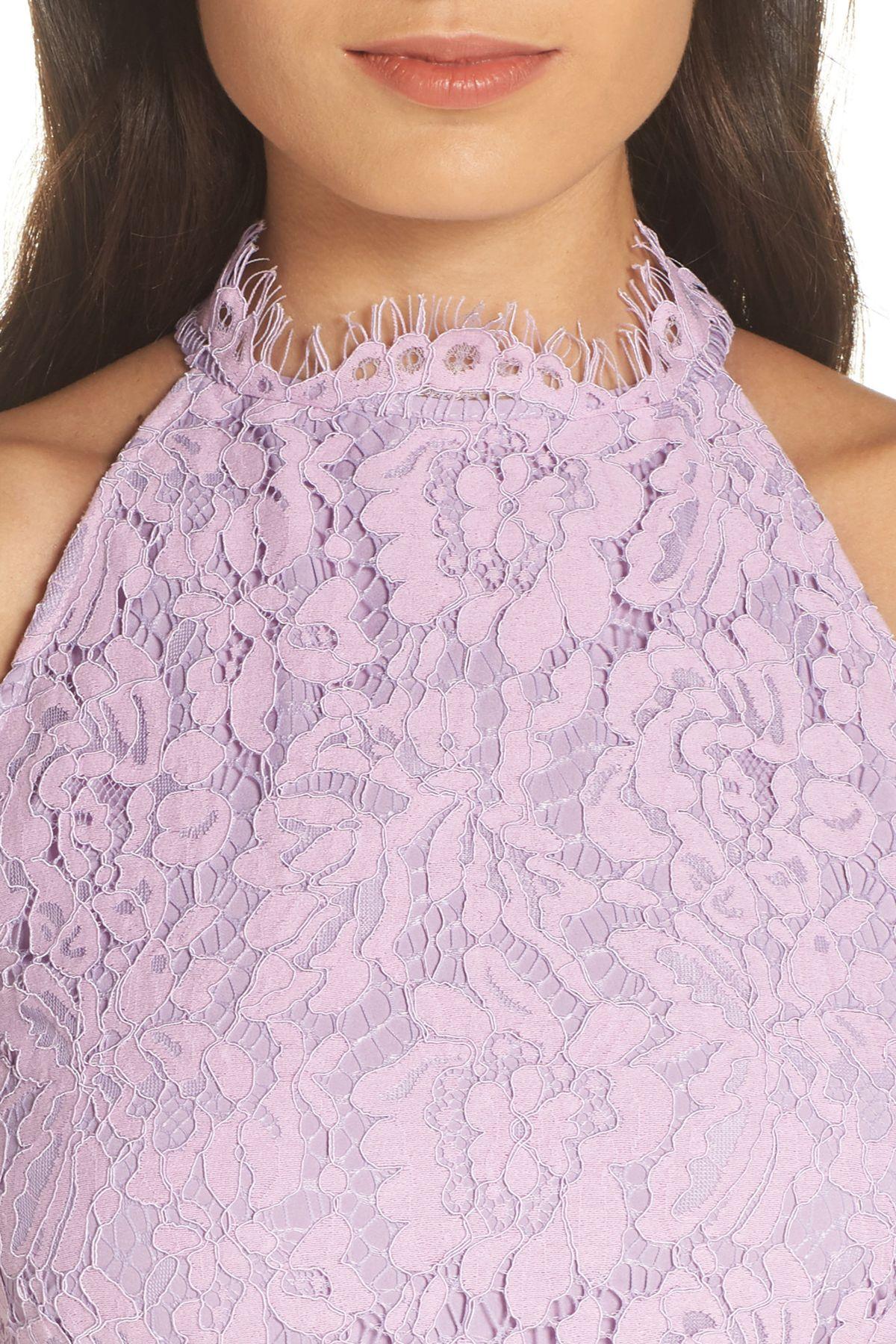 cara high neck lace cocktail dress