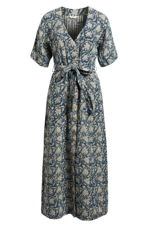 dune cotton gauze camille midi dress Faherty Dune Camille Belted Organic Cotton Gauze Dress in Blue
