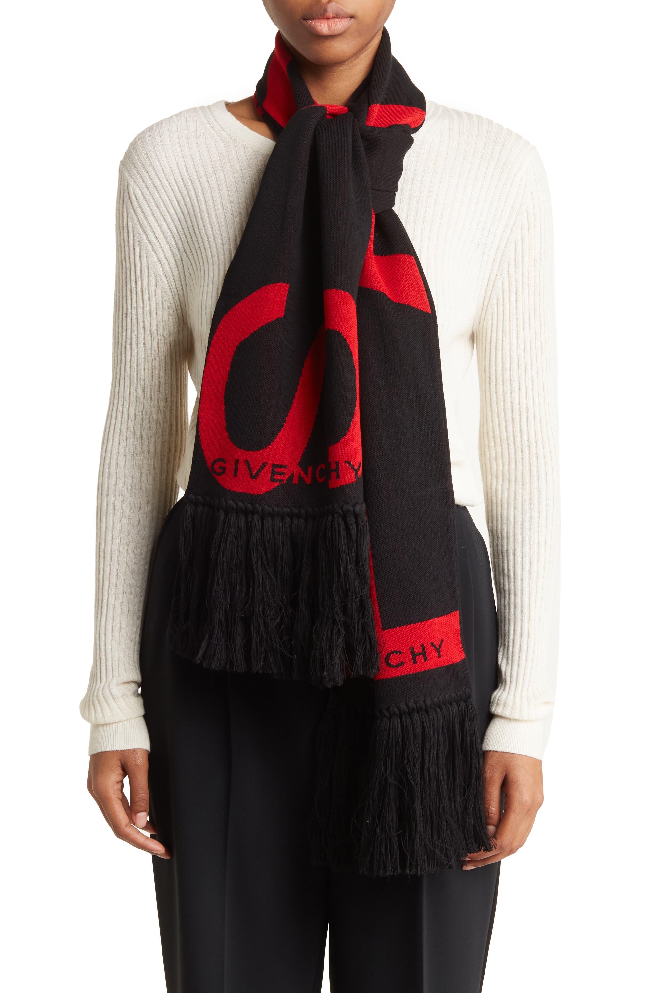 Givenchy Logo Scarf In Black Red At Nordstrom Rack | Lyst