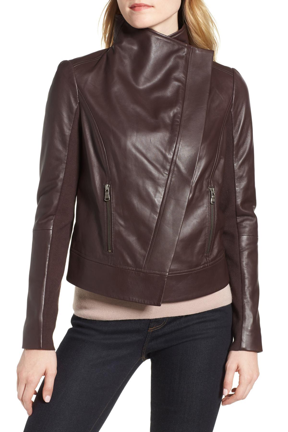 trouve drape front leather jacket