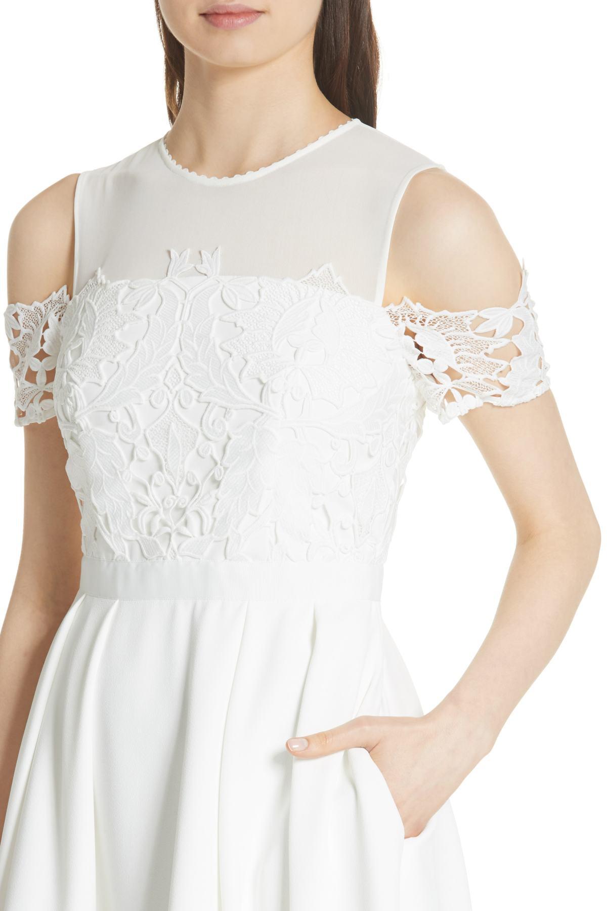 Ted Baker Structured Lace Cold Shoulder Midi Dress in White Lyst