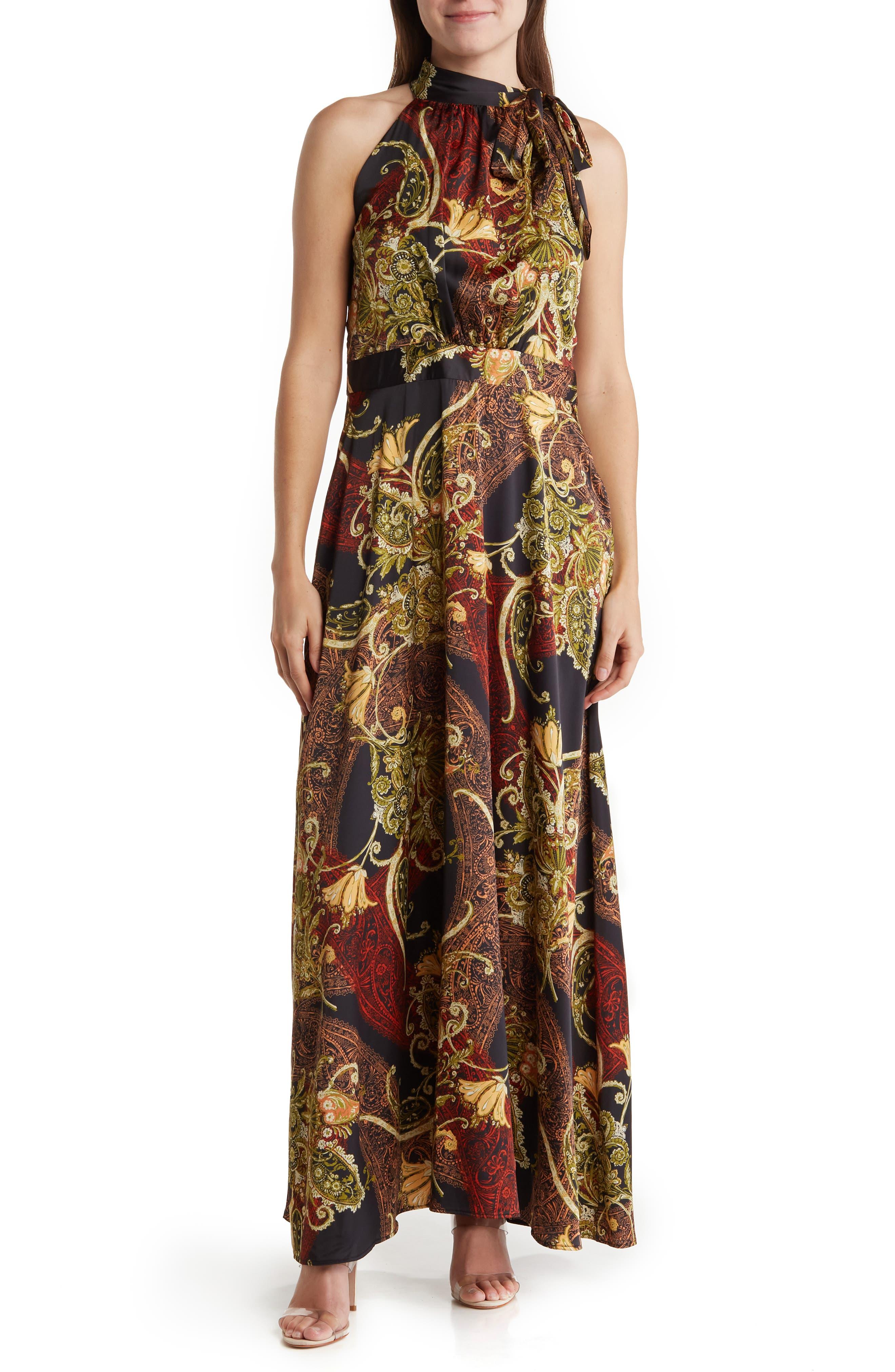 Tahari printed hotsell halter maxi dress