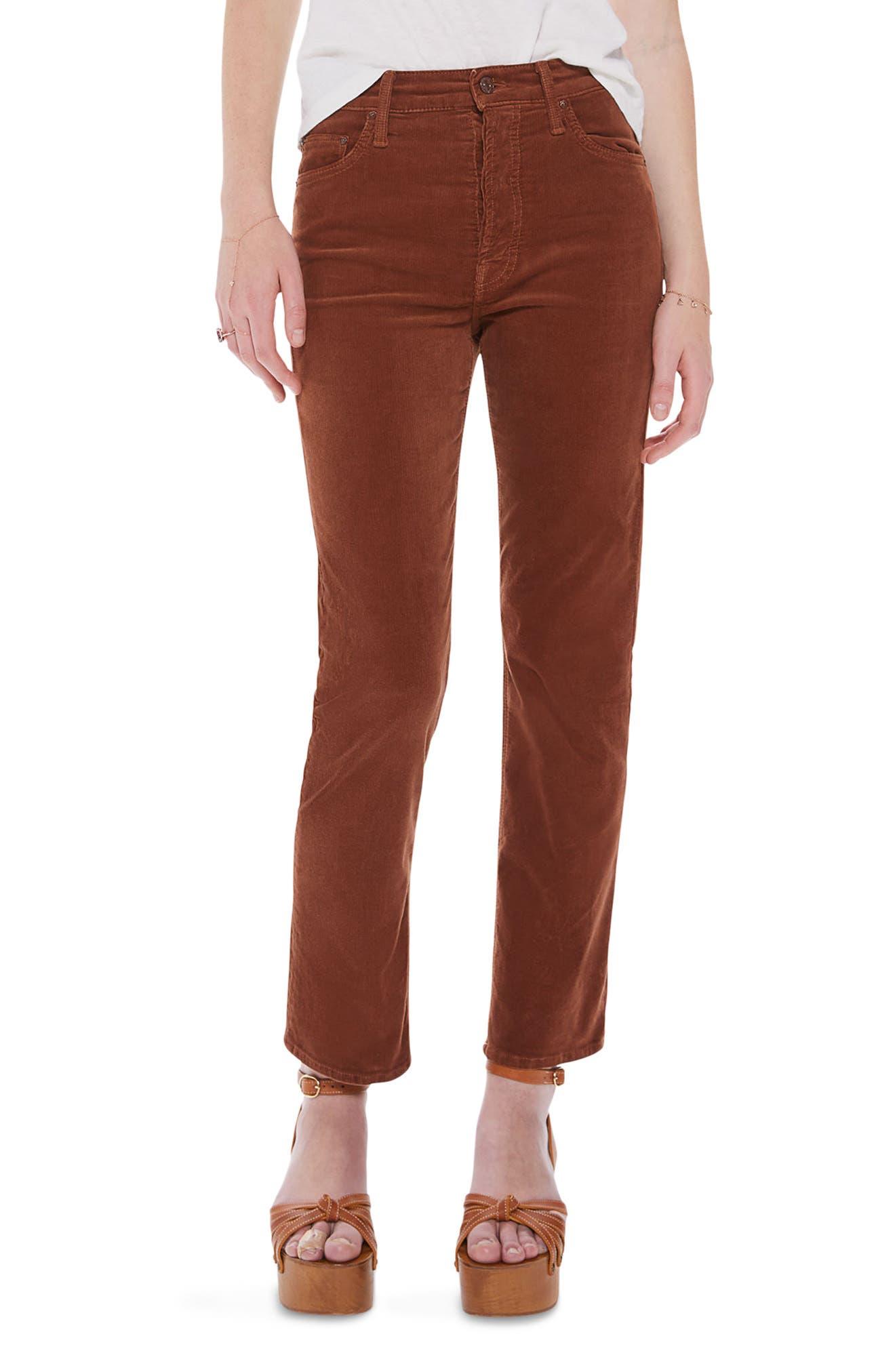 Mother The Tomcat Ankle Straight Leg Corduroy Pants in Brown | Lyst