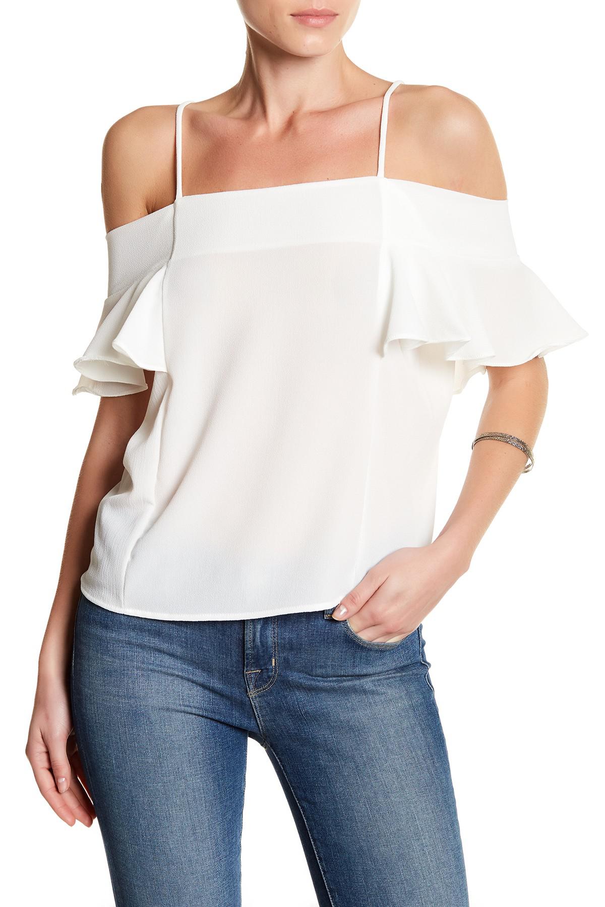 Lyst - West Kei Cold Shoulder Spaghetti Strap Shirt in White
