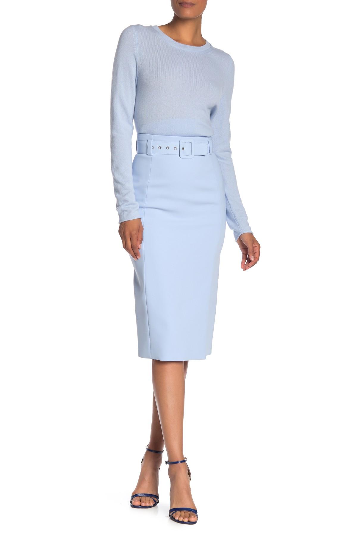 BOSS by HUGO BOSS Synthetic Vrima Belted Pencil Midi Skirt in Light/Pastel  Blue (Blue) | Lyst