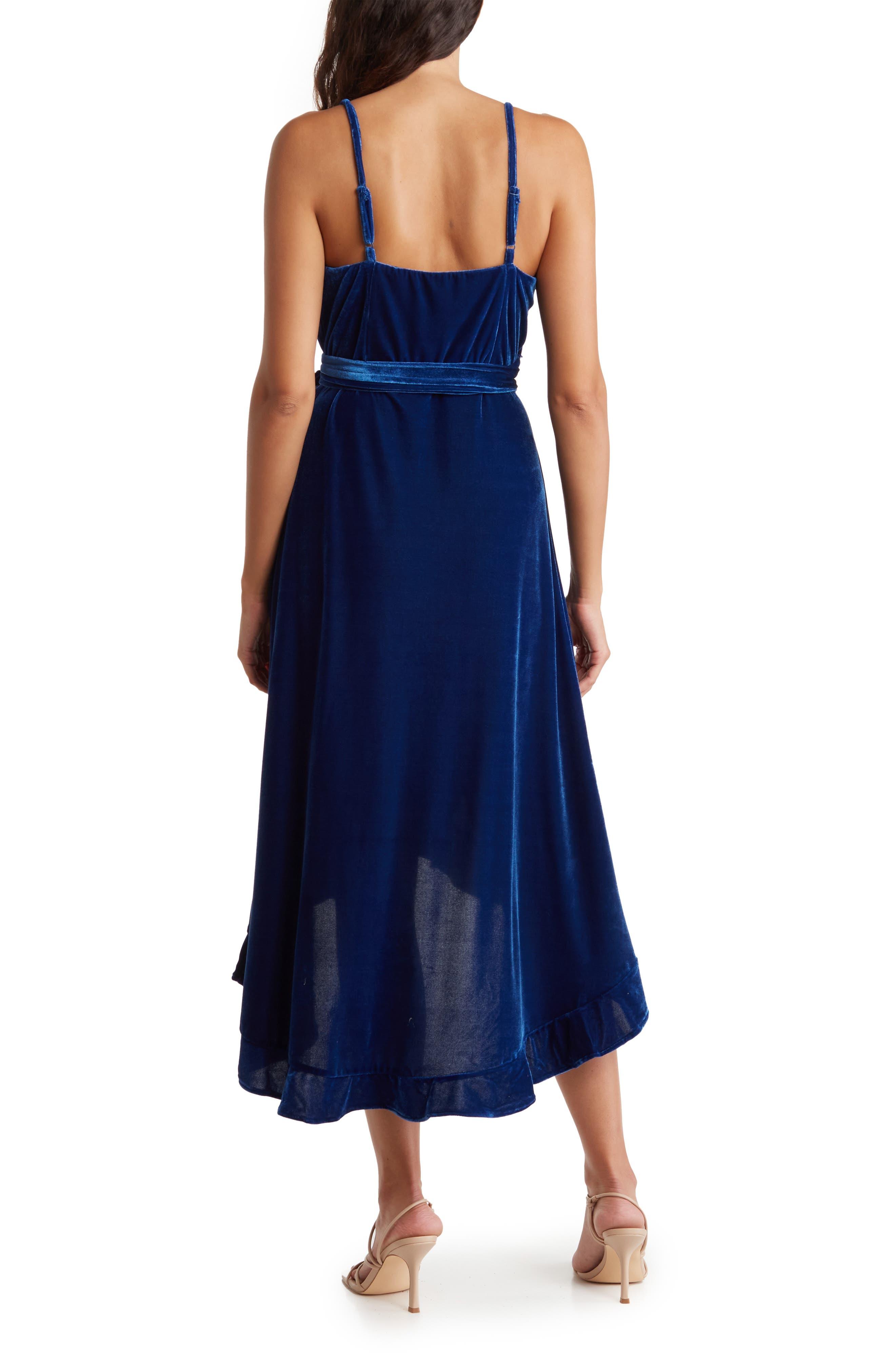 BCBGMAXAZRIA Ruffle Trim Velvet Wrap Dress in Blue Lyst