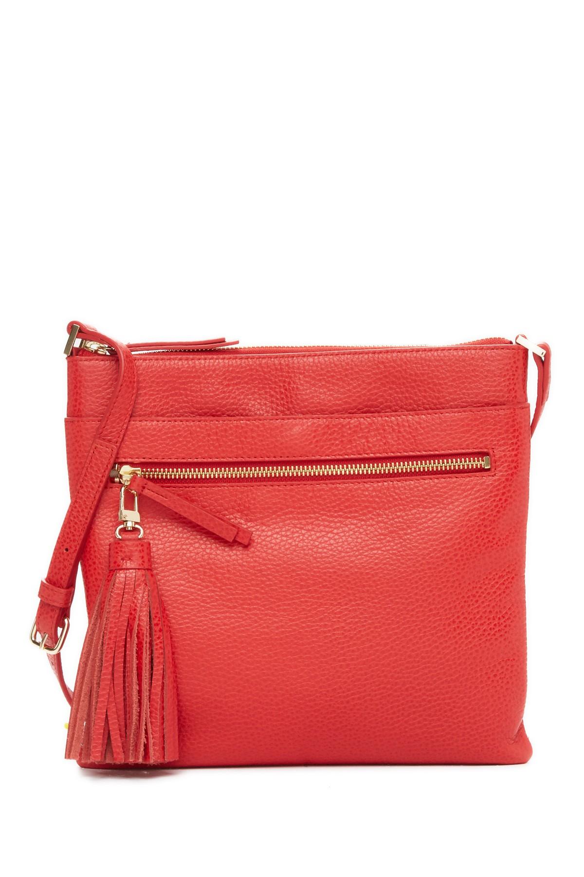 Halogen Tasseled Leather Crossbody Bag in Red - Lyst