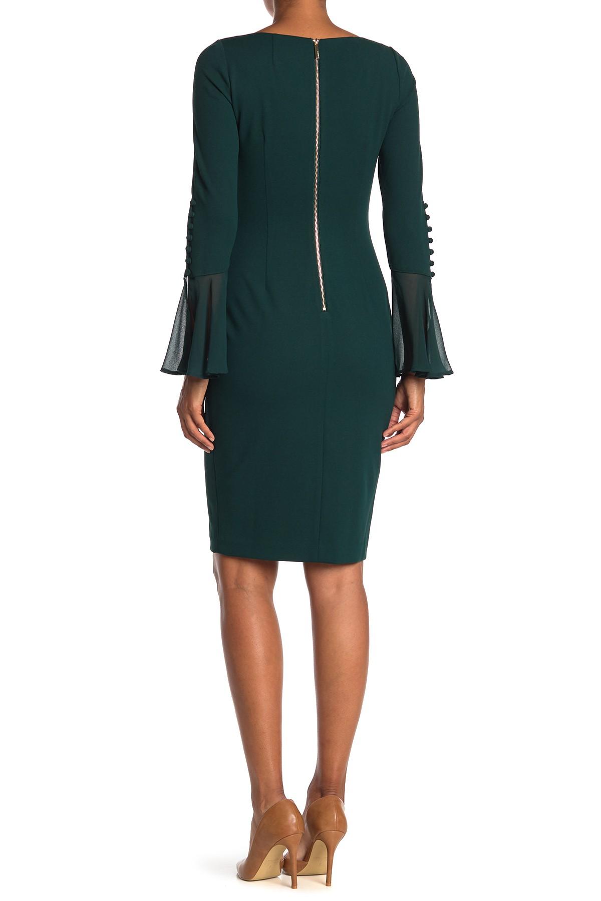 Calvin Klein Chiffon Bell Sleeve Sheath Dress in Malachite (Green) - Lyst