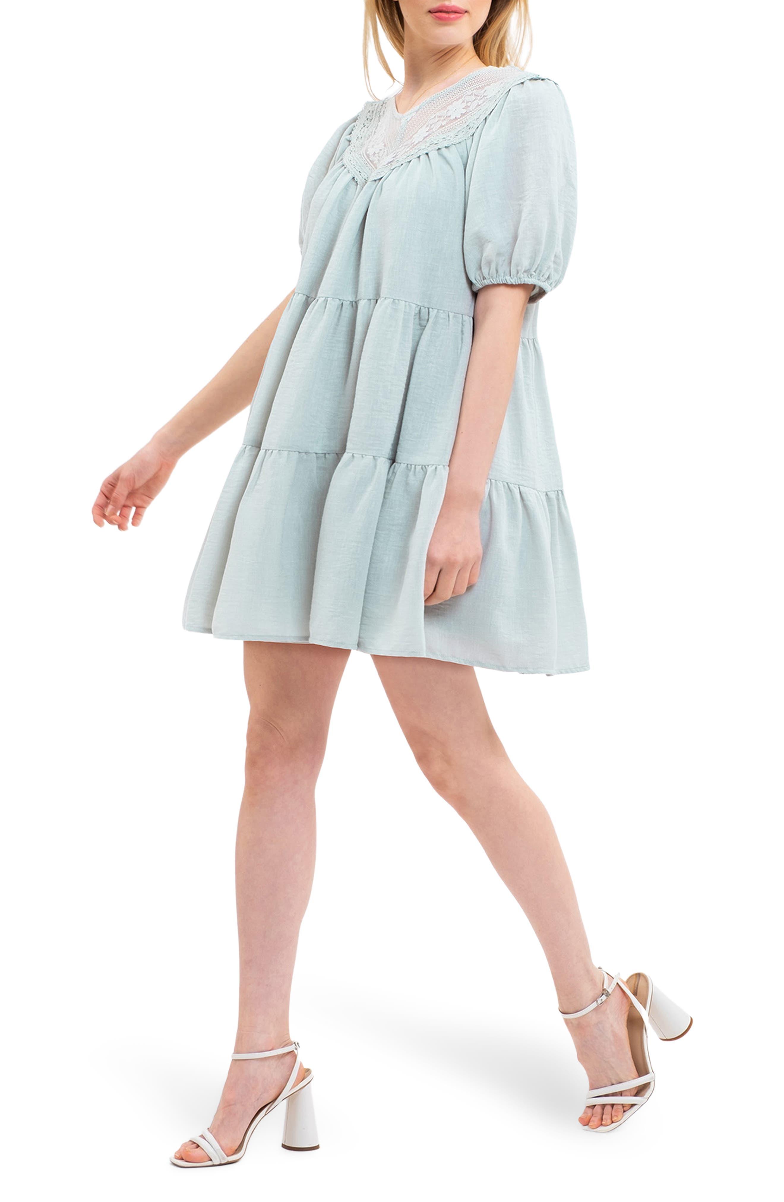 Blu Pepper Puff Sleeve Tiered Dress in Blue Lyst