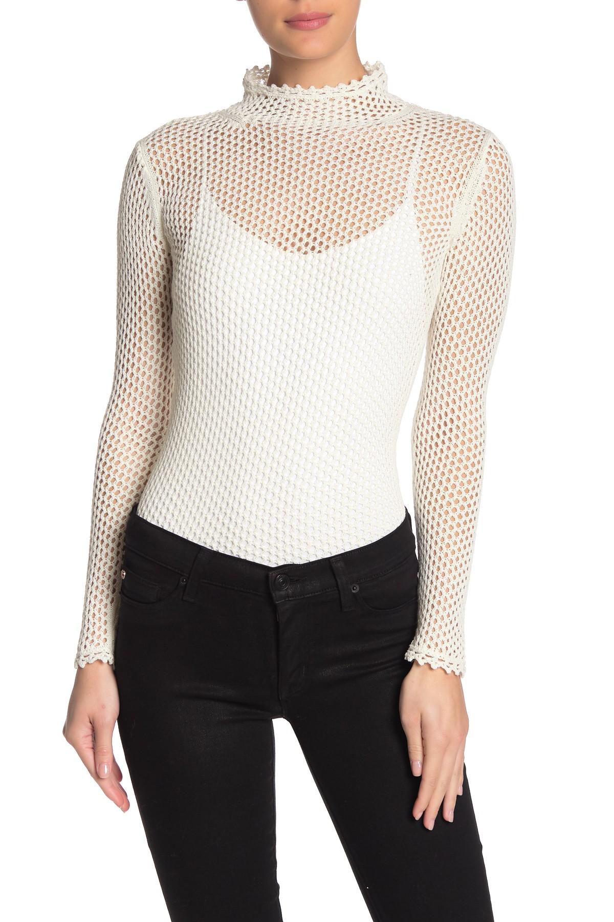 white fishnet long sleeve top