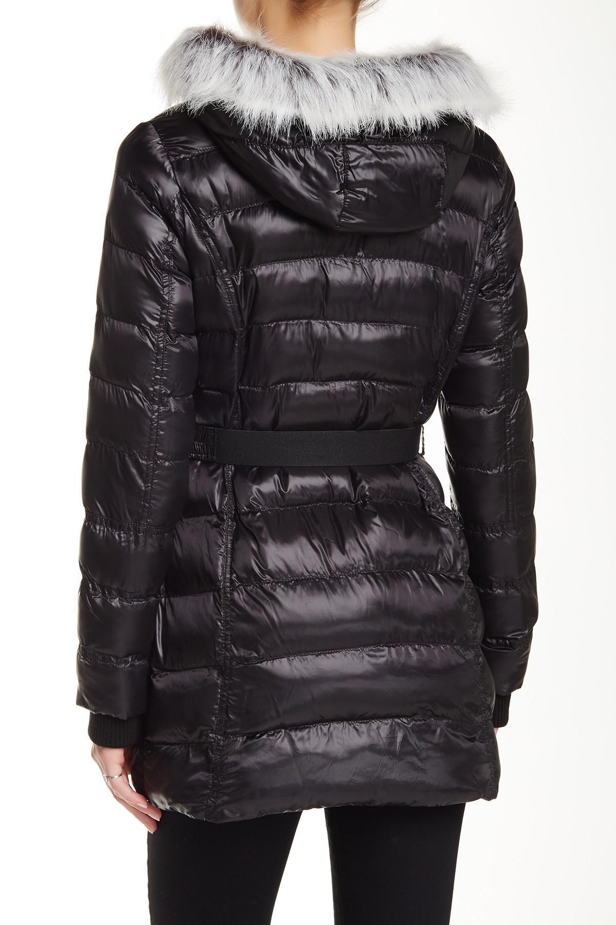 faux fur trim hooded padded jacket