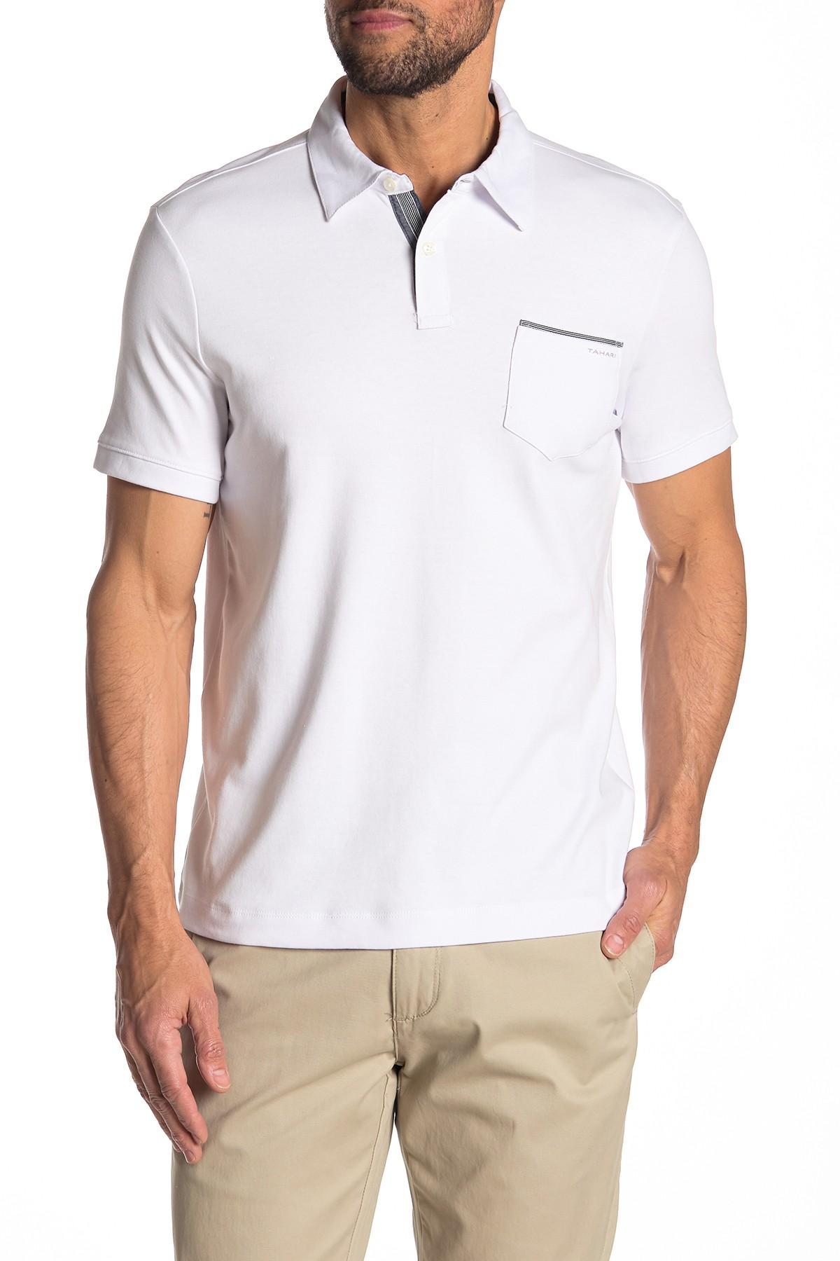 Tahari Cotton Pocket Polo Shirt in White for Men - Lyst