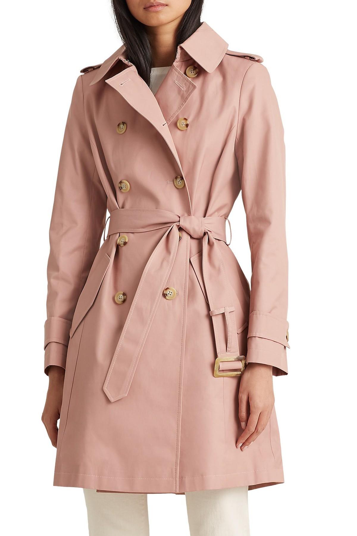 Lauren by Ralph Lauren Double Breasted Belted Trench Coat in Blush (Pink) -  Lyst