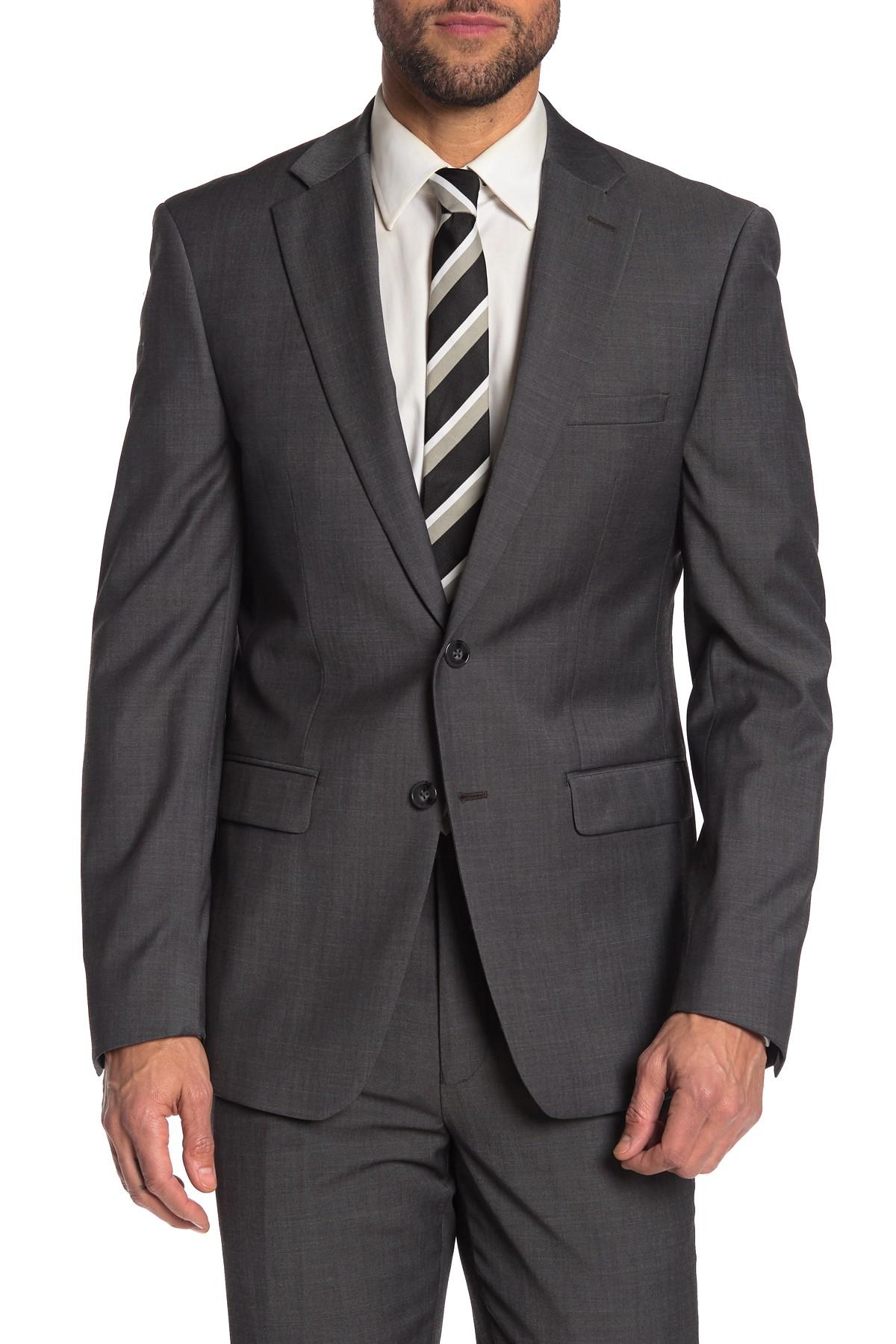 Calvin Klein Wool Grey Sharkskin Two Button Notch Lapel Slim Fit Suit ...