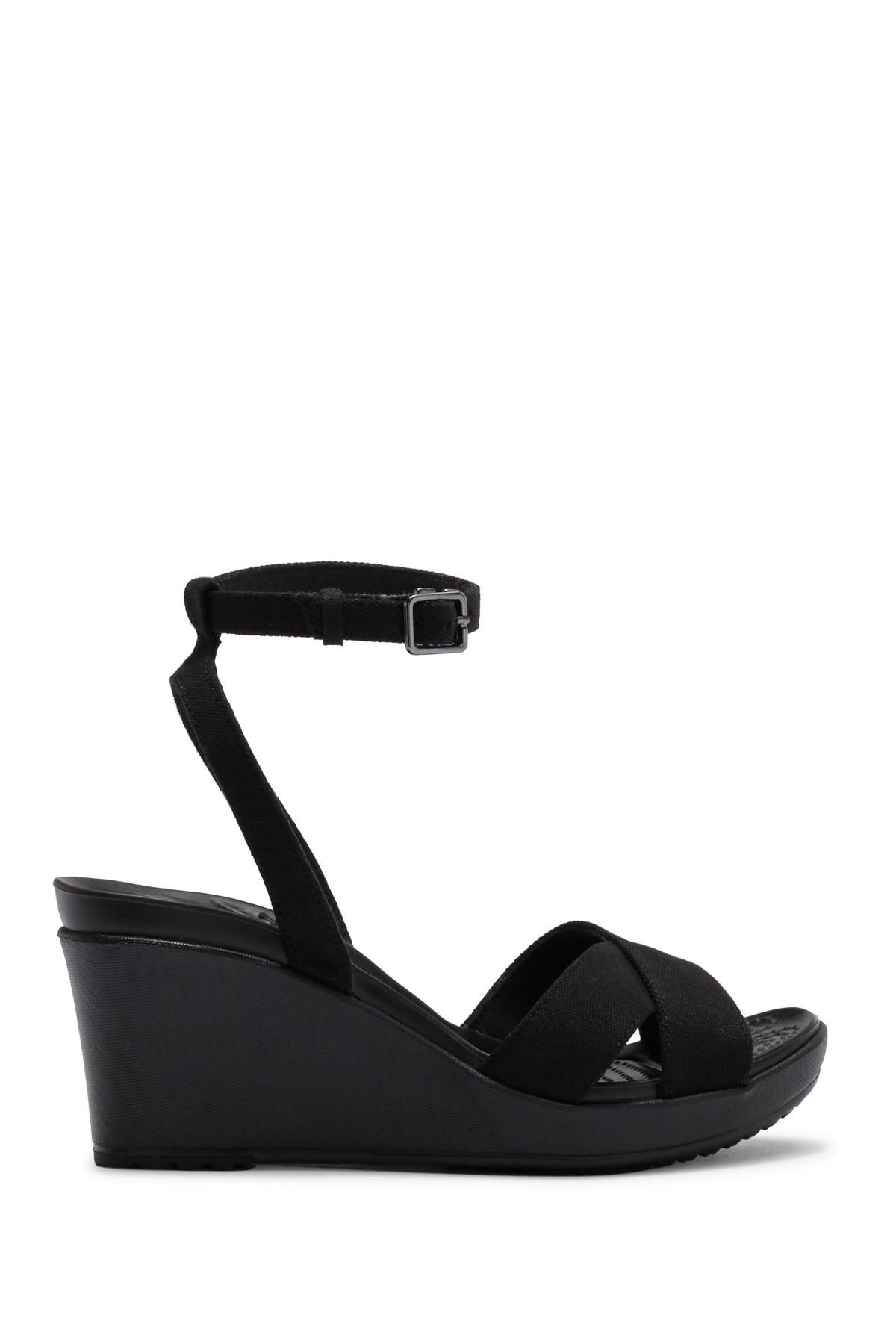 Crocs™ Canvas Women's Leigh Ii Cross-strap Ankle Wedge in Black/Black  (Black) - Save 76% | Lyst