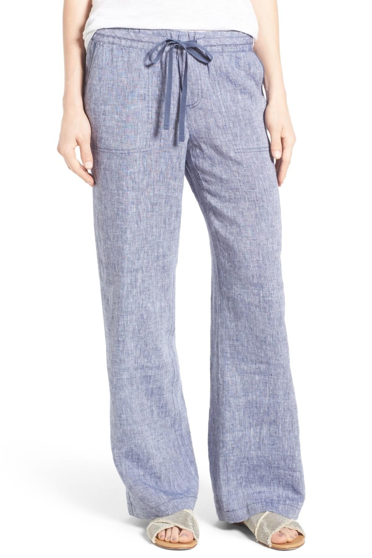 Caslon (r) Drawstring Linen Pants (regular & Petite) in Blue | Lyst
