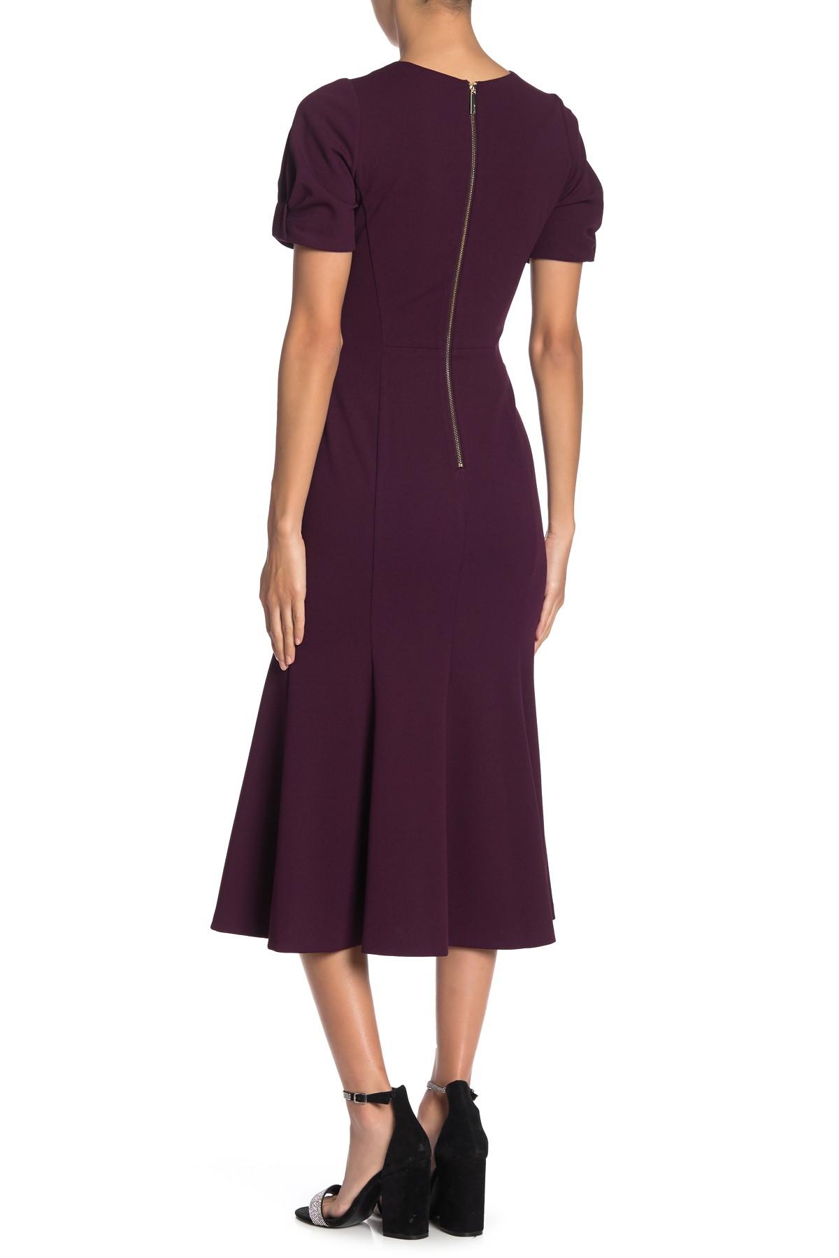 Calvin Klein Bow Sleeve Trumpet Midi Dress in Purple | Lyst