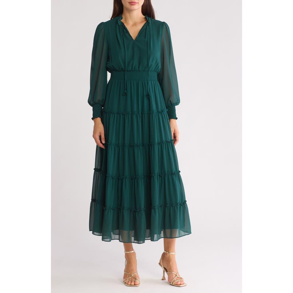 Halogen Long Sleeve Tiered Maxi Dress in Green | Lyst