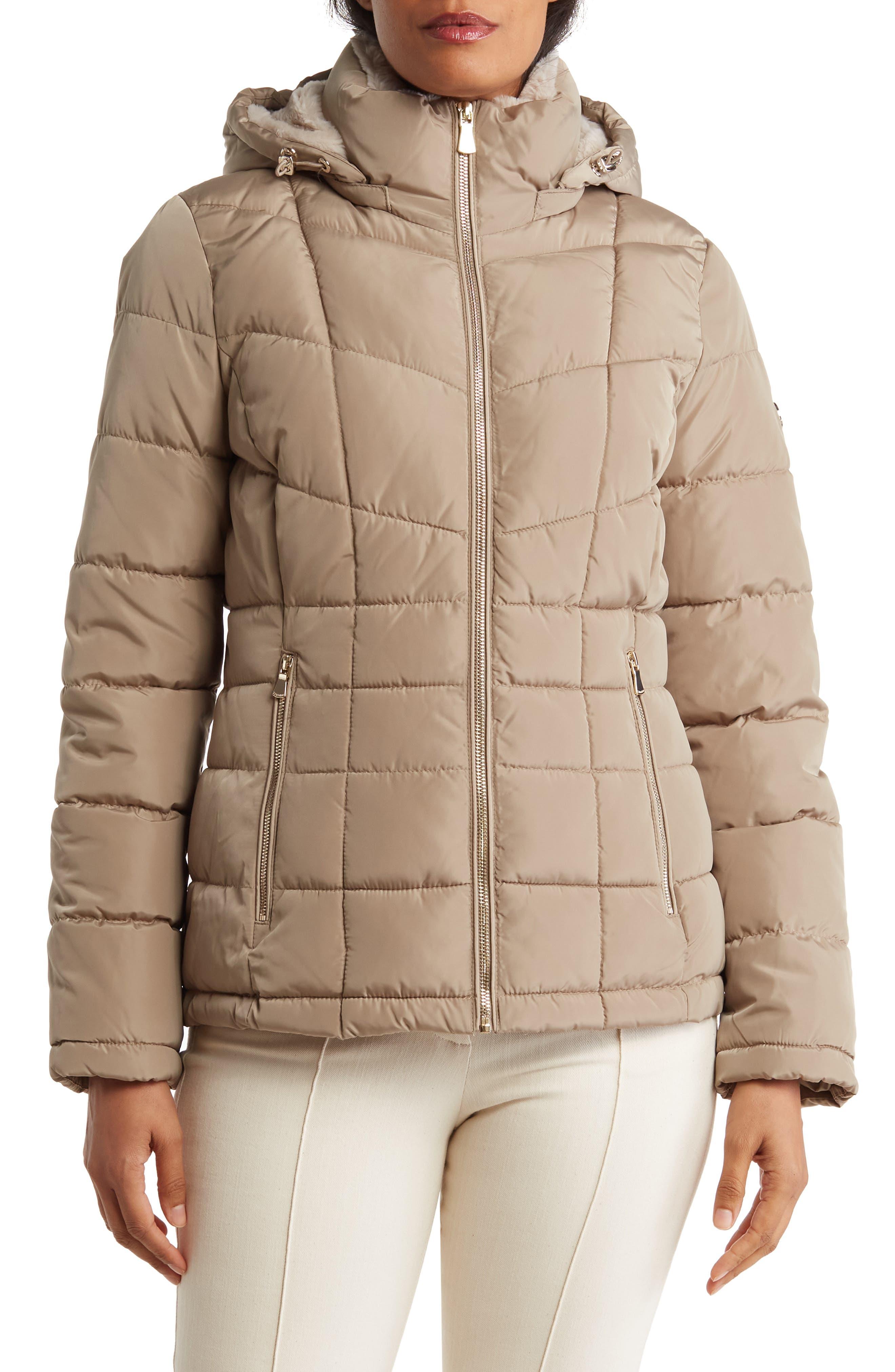 Calvin Klein Water Resistant Puffer Jacket With Faux Fur Lining in