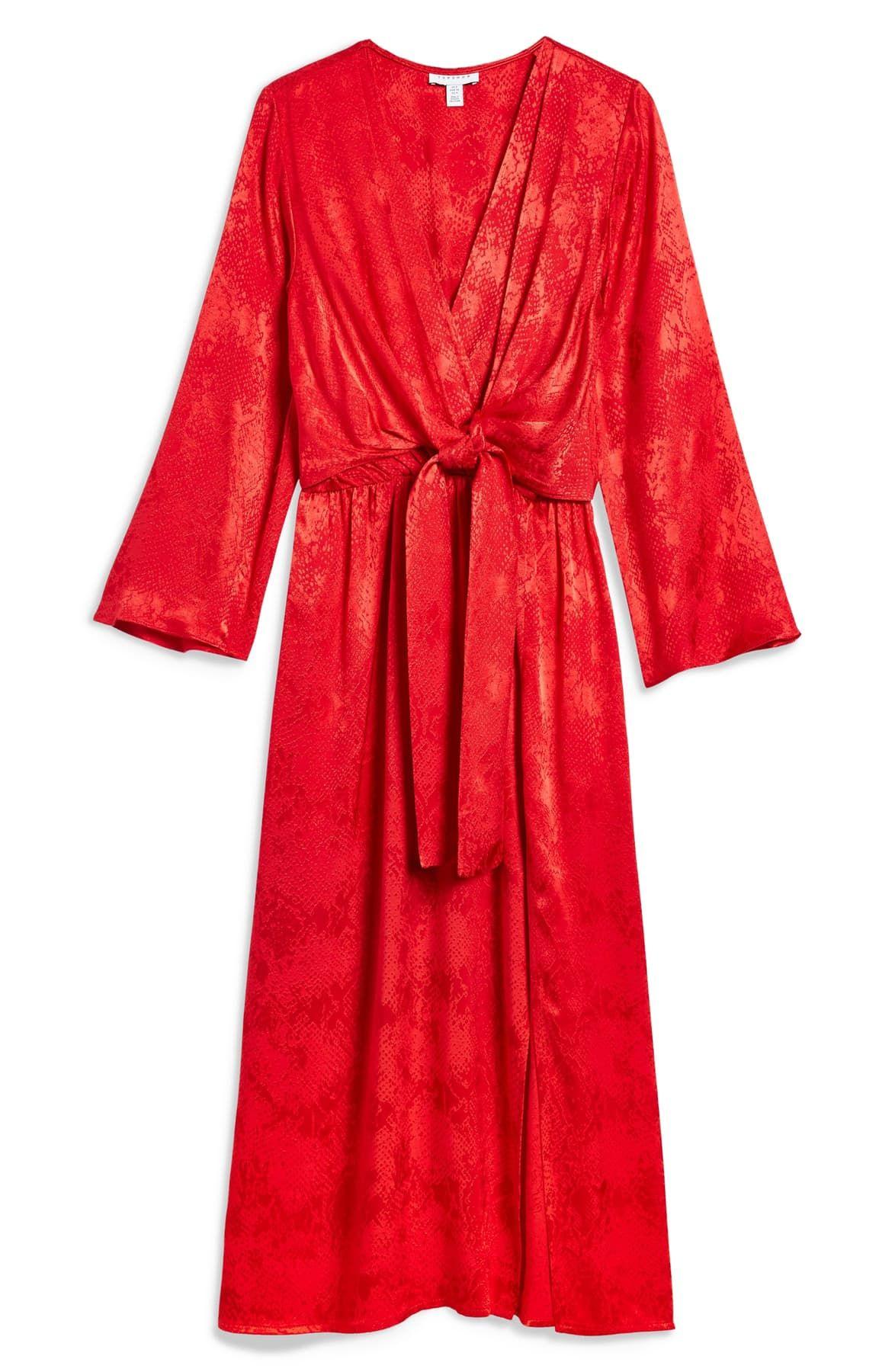 Split Hem Snake Print Jacquard Midi Red Dress We Select
