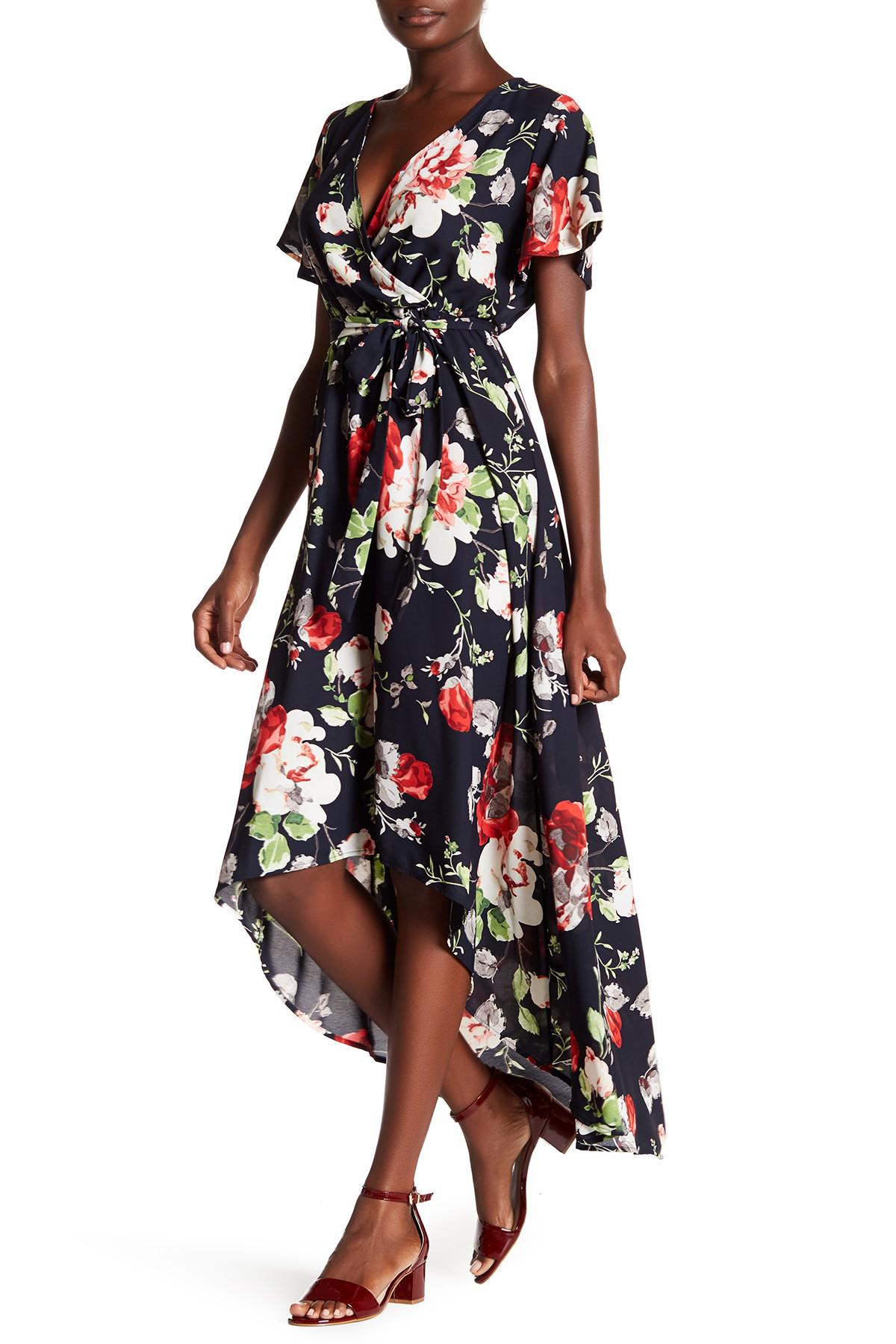West Kei Synthetic Floral Print Wrap Hi-lo Dress - Lyst