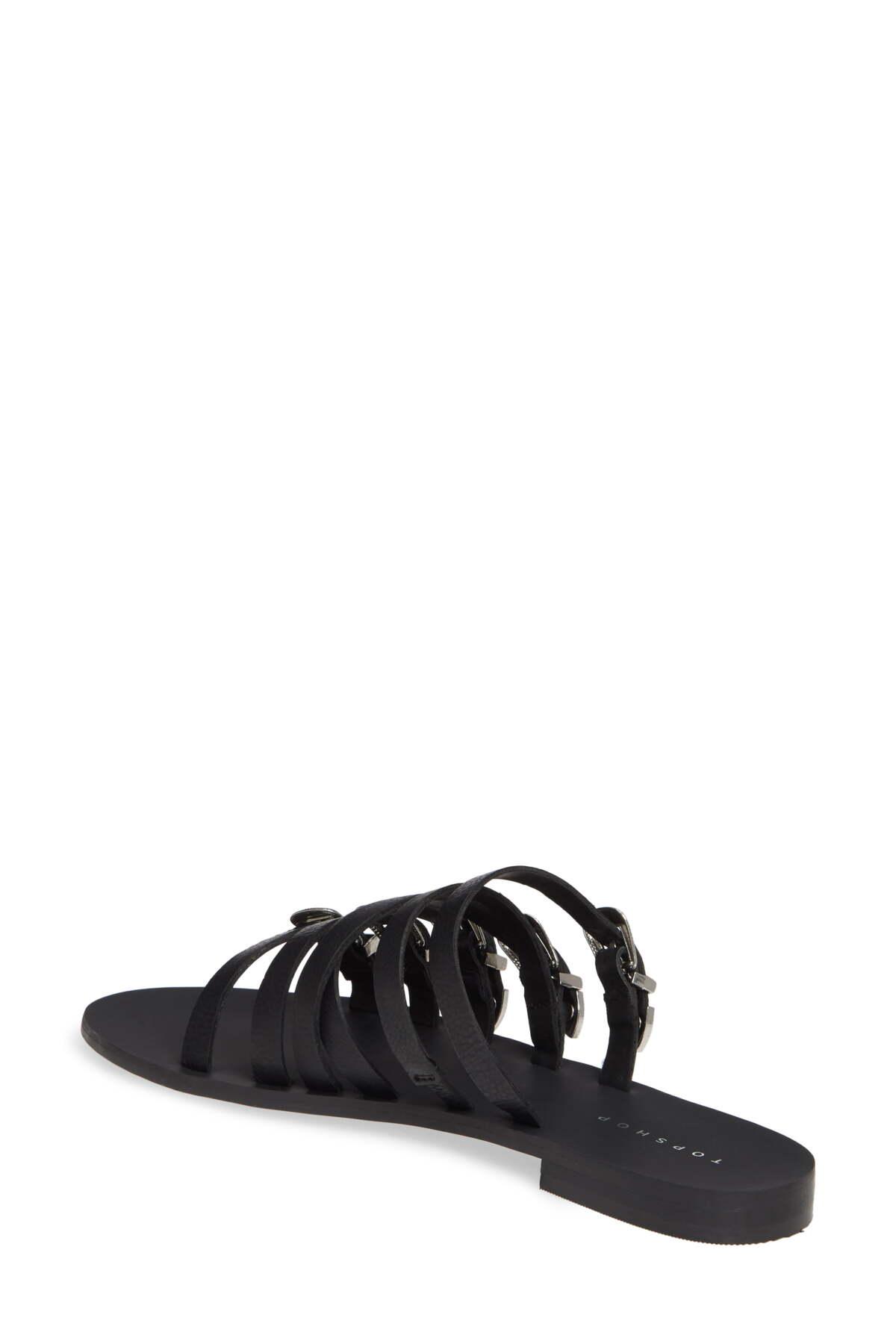 TOPSHOP Heston Leather Buckle Sandals in Black | Lyst
