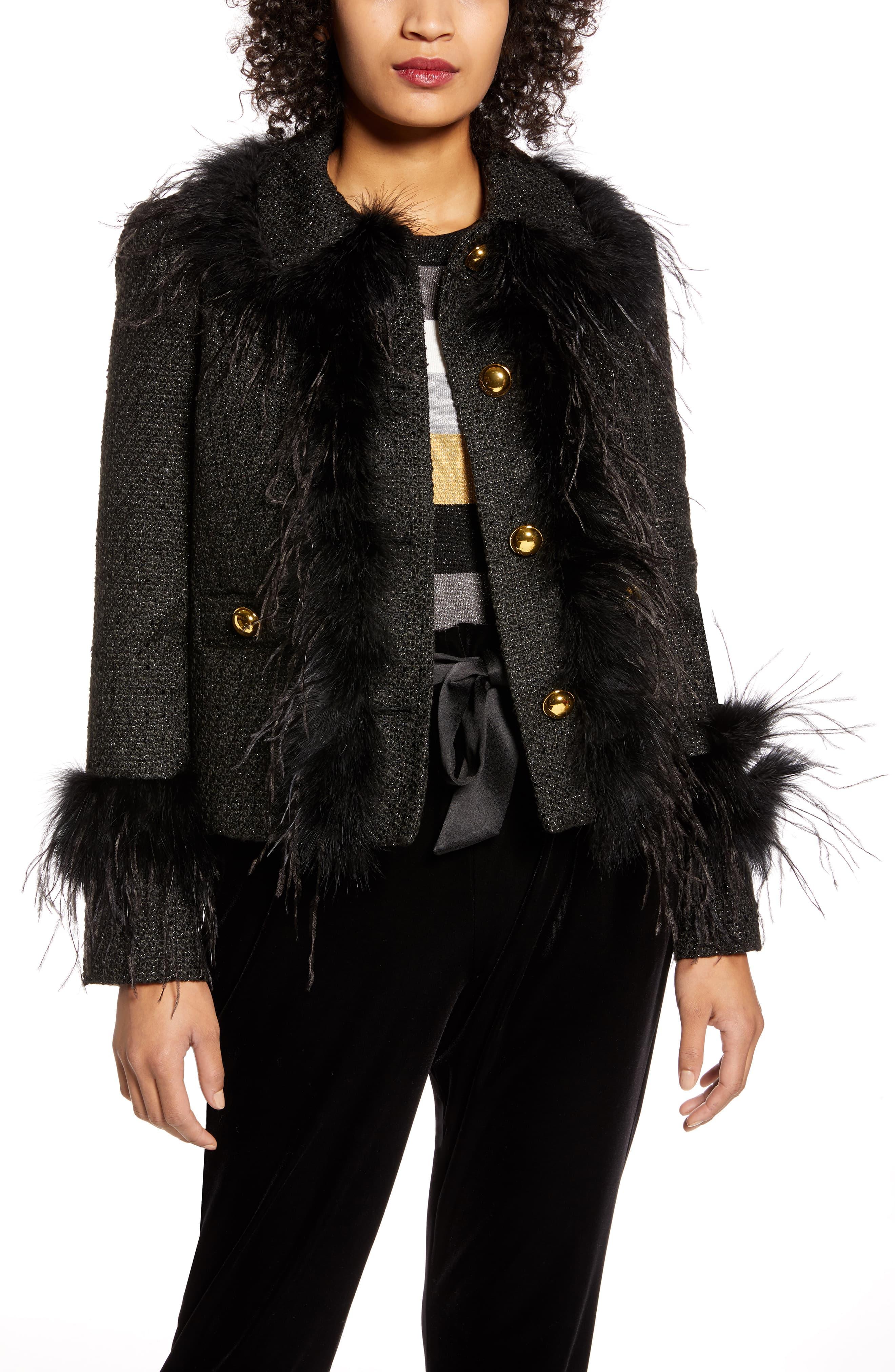 jacket with feather trim